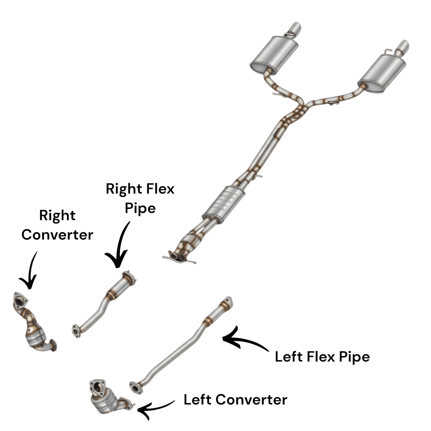 Lincoln MKT 3.5L (2010-2019) (Turbo) Both Side Manifold Converter and Left and Right Side Flex Pipes