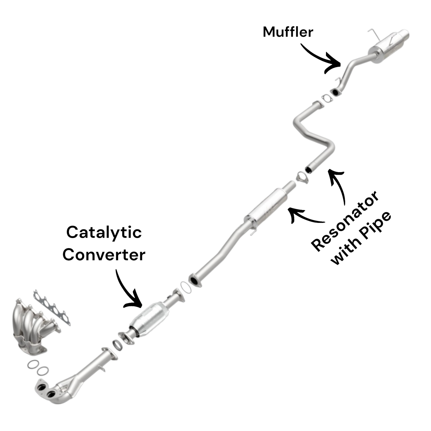Honda Civic 1.6L (1996-1998) (EX-Sub Model Only) (Sedan or Coupe) Catalytic Converter, Resonator and Muffler