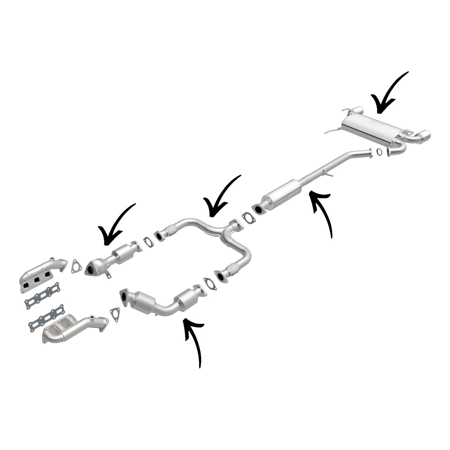 Infiniti FX35 3.5L (2003-2008) Right And Left Side Catalytic Converter, Flex Y-Pipe, Resonator and Muffler