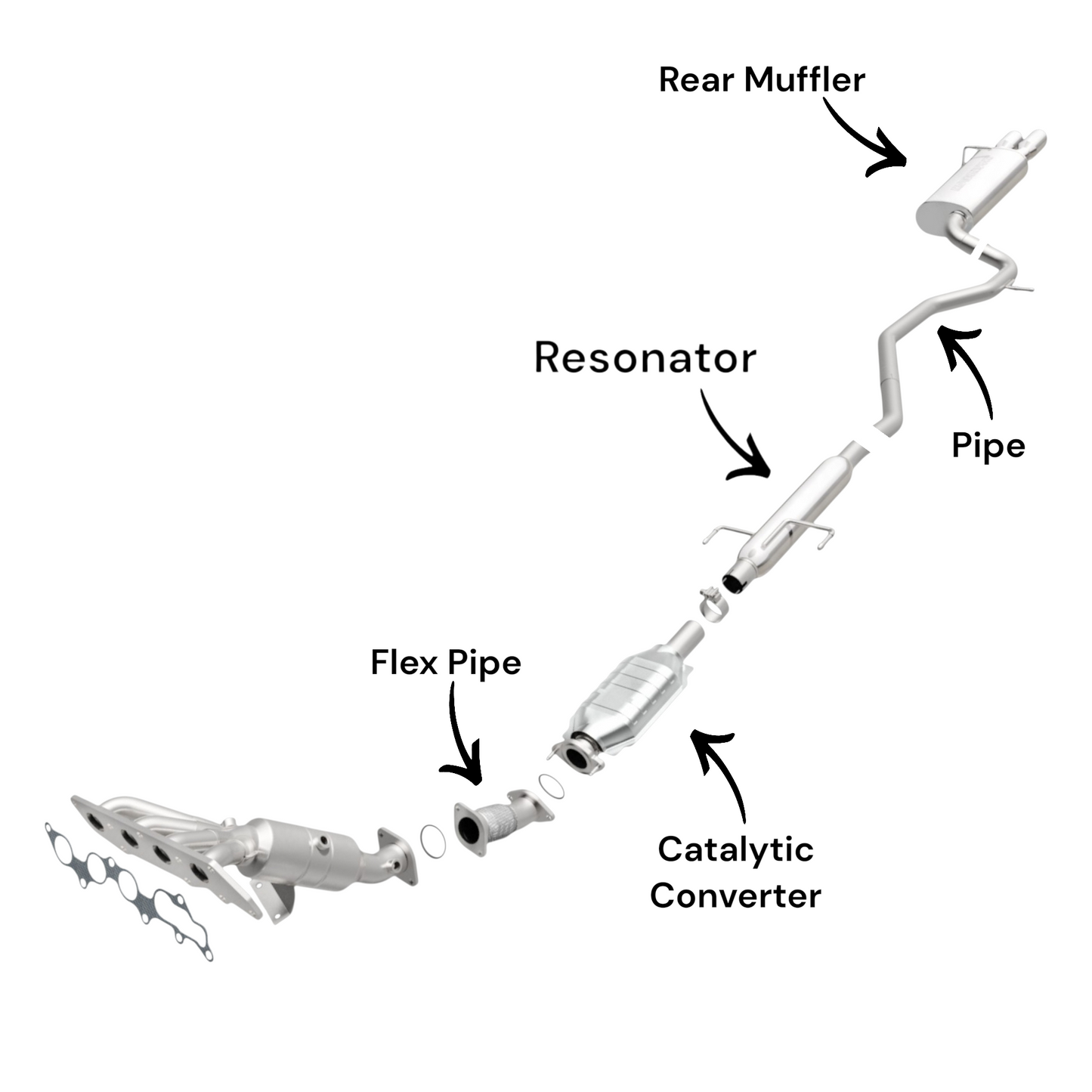 Ford Fusion 2.3L (2006-2009) (Federal emission system Only) Flex Pipe, Catalytic Converter, Resonator, Pipe and Muffler