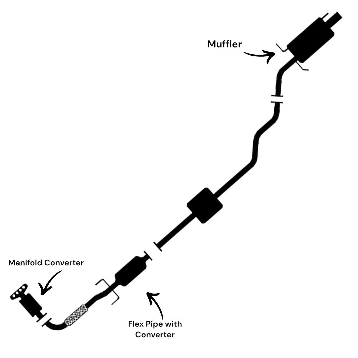 Collecteur d'échappement, tuyau flexible avec convertisseur et silencieux pour Mitsubishi Lancer 2.0L (2005-2007) (non turbo)