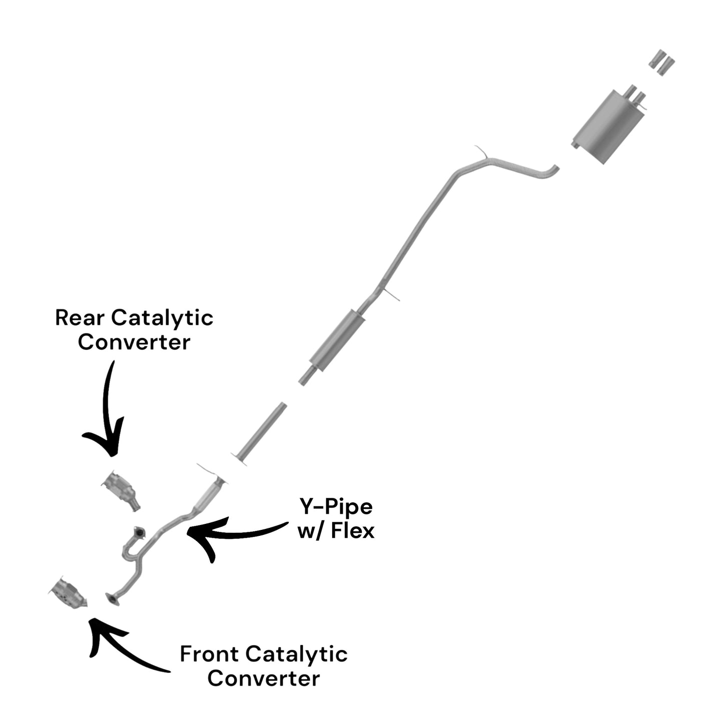 Mercury Sable 3.5L (2008, 2009) (AWD) (Federal Emissions System) Front & Rear Catalytic Converters and Y-Pipe With Flex