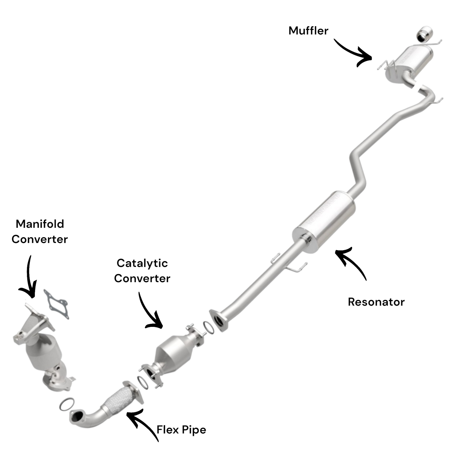 Collecteur d'échappement, tuyau flexible, convertisseur catalytique, résonateur et silencieux pour Honda Accord 2.4L (2008-2012) (4 portes, transmission automatique)