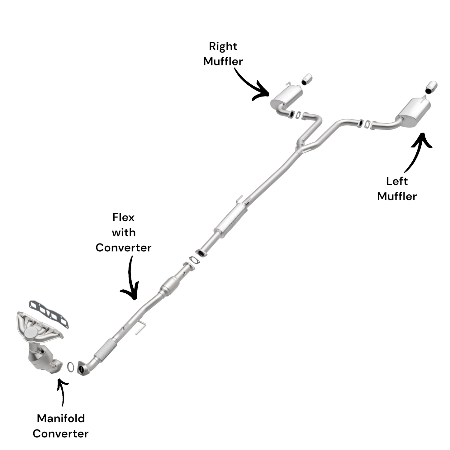 Convertisseur de collecteur pour Nissan Altima 2.5L (2007-2009) (Berline), flexible avec convertisseur et silencieux latéraux