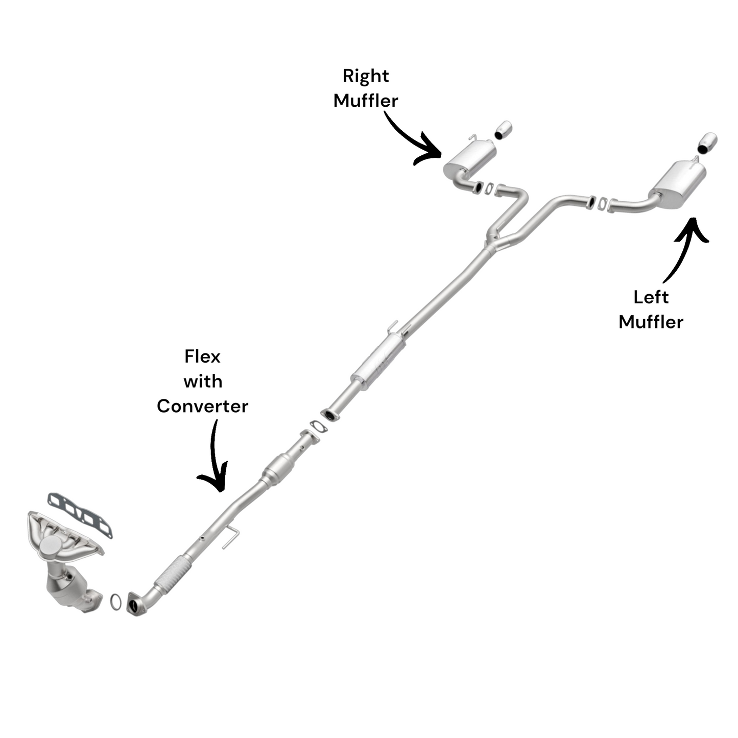 Nissan Altima 2.5L (2007-2009) (Sedan) Flex with converter and both side muffler
