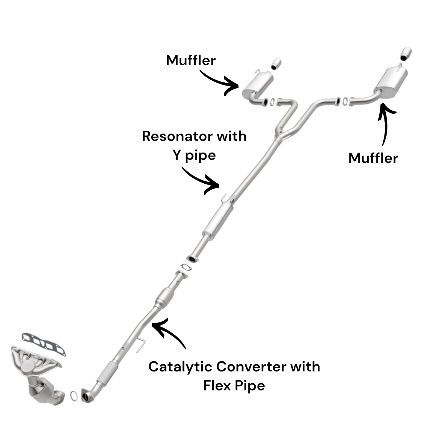 Nissan Altima 2.5L (2009-2012) (Sedan) (Gas) Catalytic Converter with Flex pipe, Resonator with y pipe and Muffler