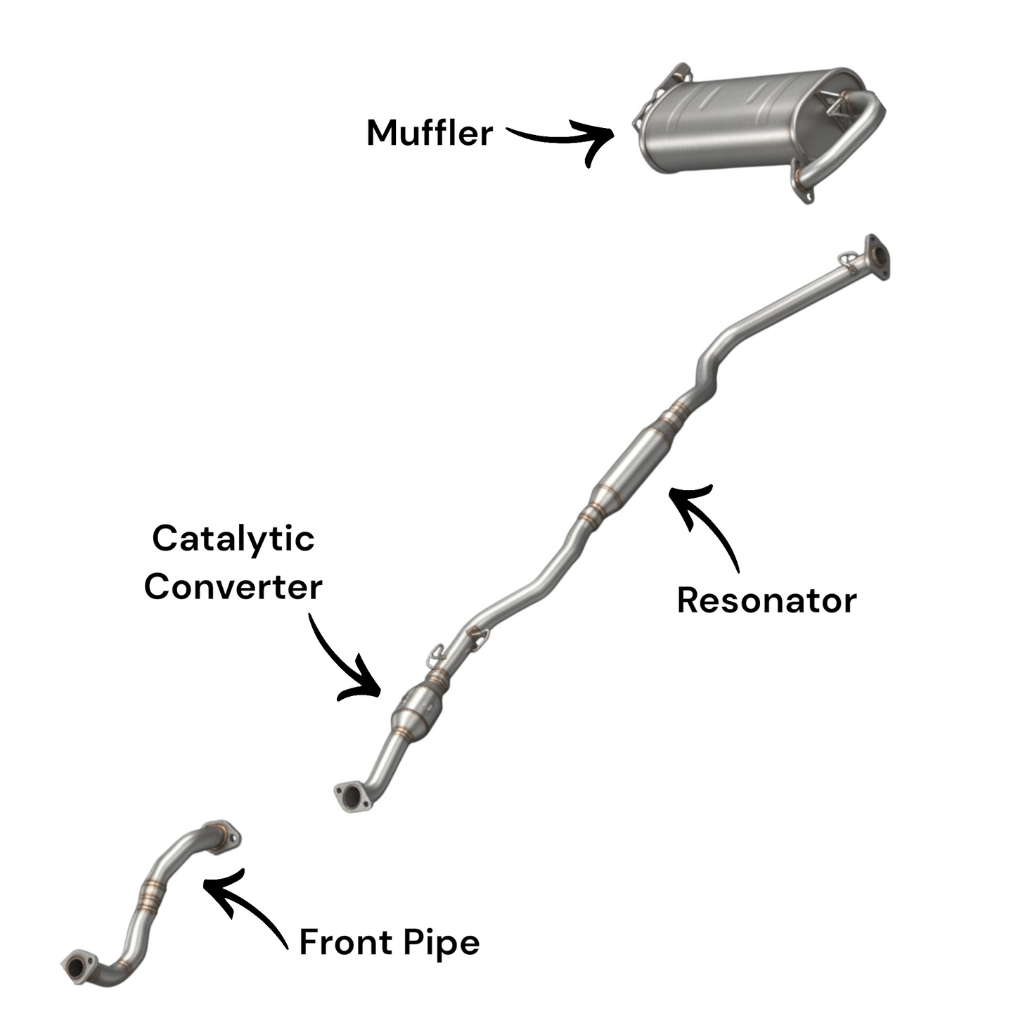 Toyota Matrix 2.4L (2009-2013) (S Sub-Model) (Only for AWD) Front Pipe, Catalytic Converter with Resonator and Rear Muffler