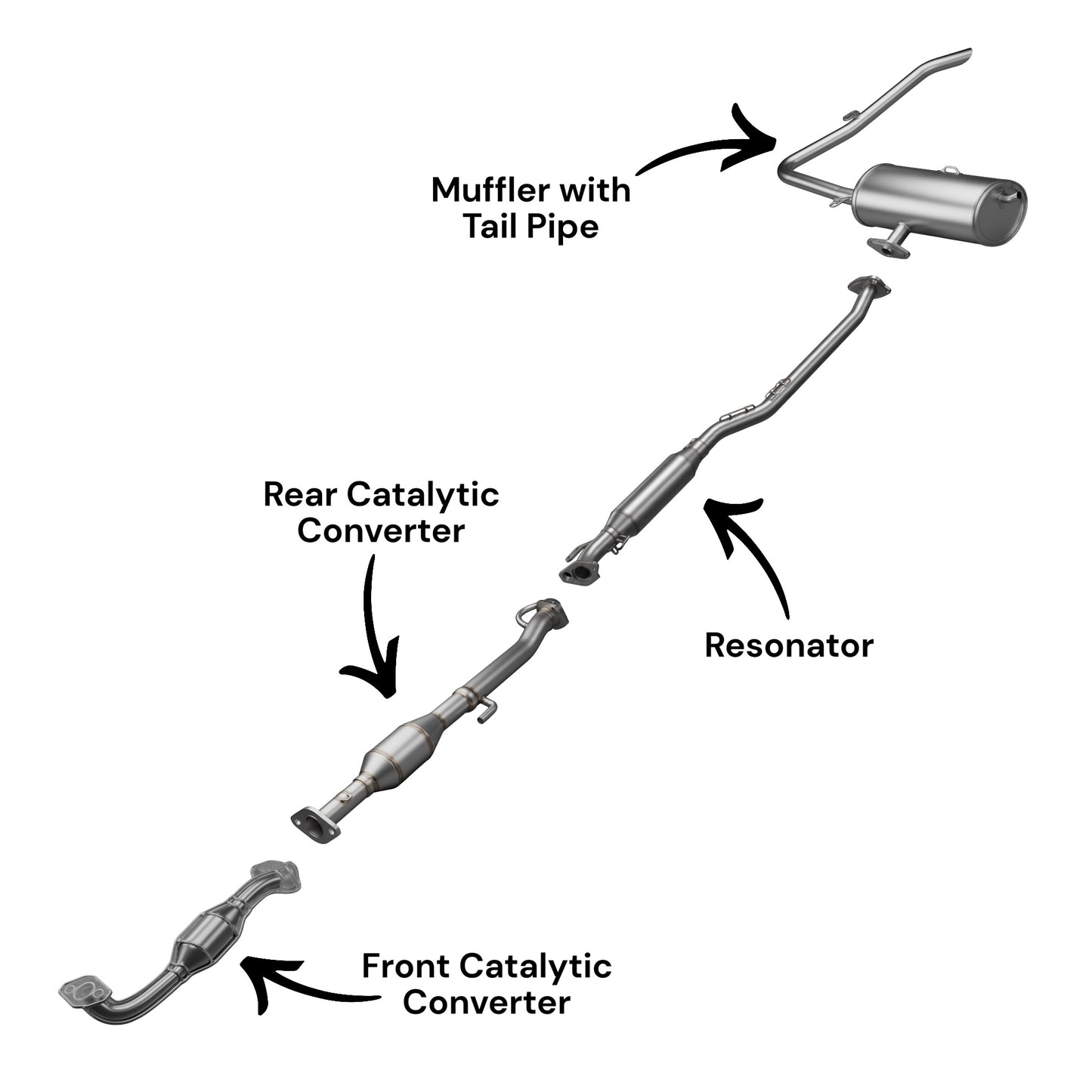 Toyota Sienna 2.7L (2011-2013) (FWD Only) Catalytic Converters, Resonator and Muffler with Tail Pipe