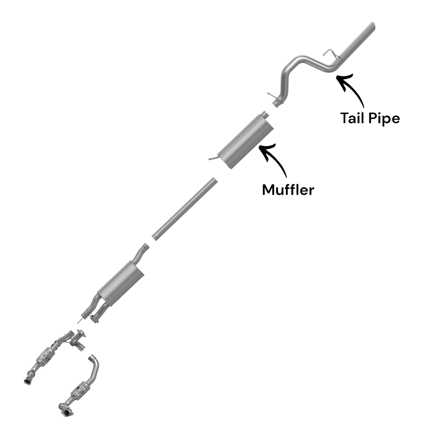 Ford F-350 Super Duty 6.2L (2011-2016) (Cab & Chasis With Super Cab) Rear Muffler With Tail Pipe.