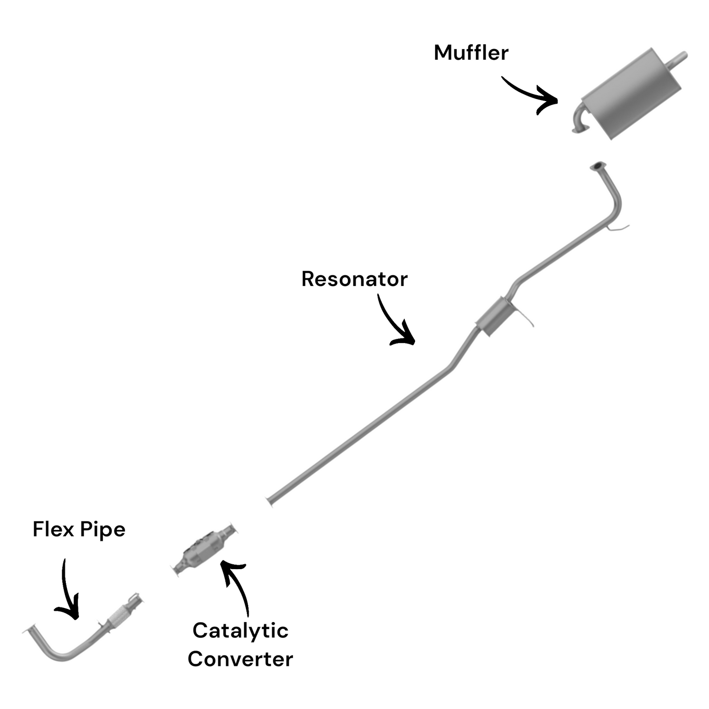 Honda Accord 2.3L (1998-2002) (Sedan) Flex Pipe, Catalytic Converter, Resonator and Muffler