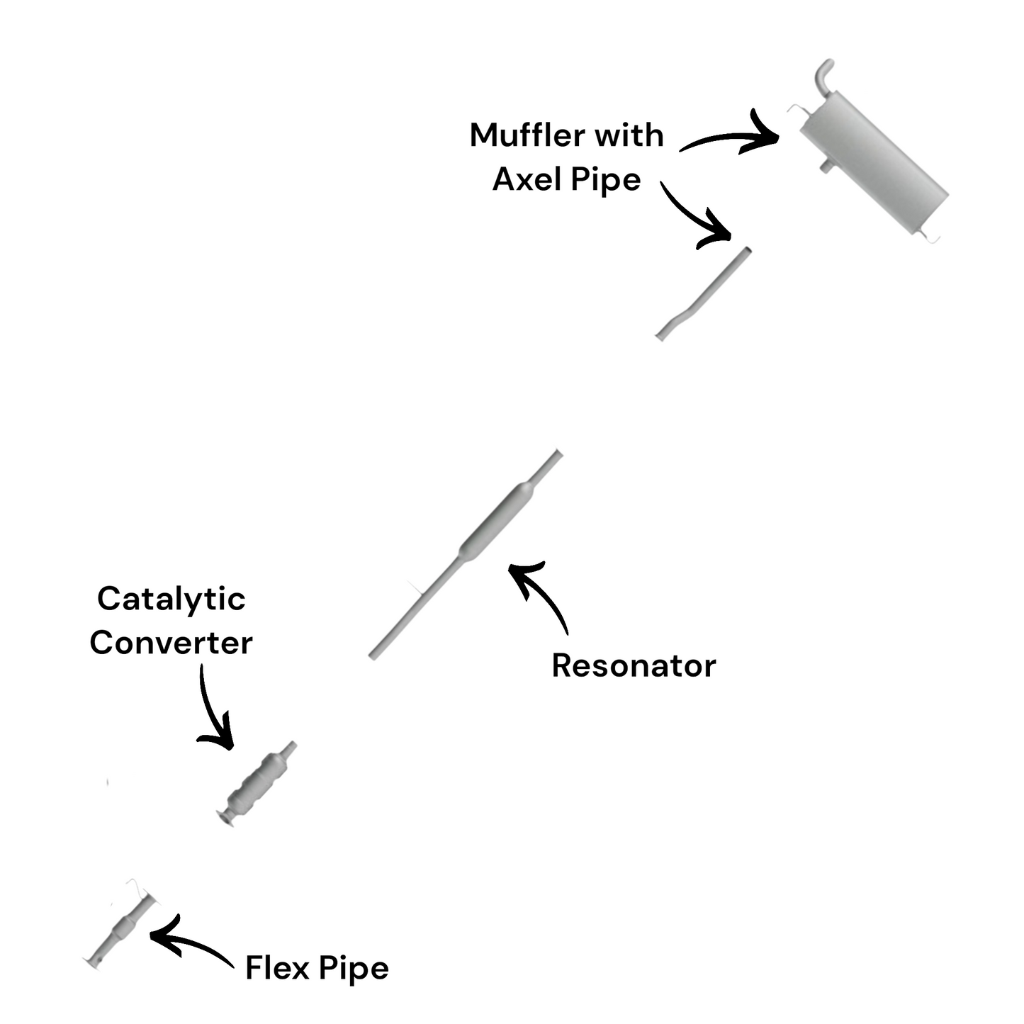 Hyundai Tucson 2.0L (2014-2015) Flex Pipe, Catalytic Converter, Resonator and Muffler with axel pipe