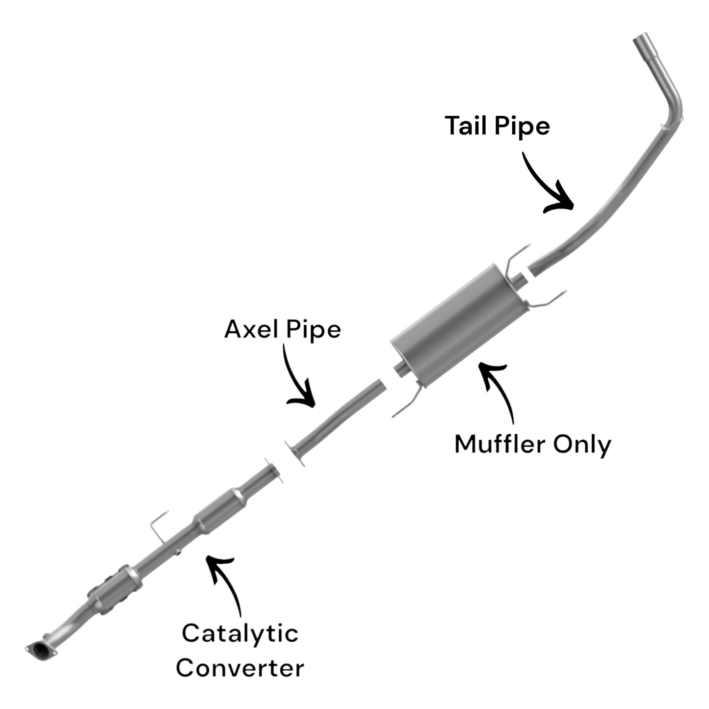 Toyota Tacoma 2.7L (2005-2012) (127.4" Wheelbase) Catalytic Converter, Pipe and Muffler with Tail Pipe