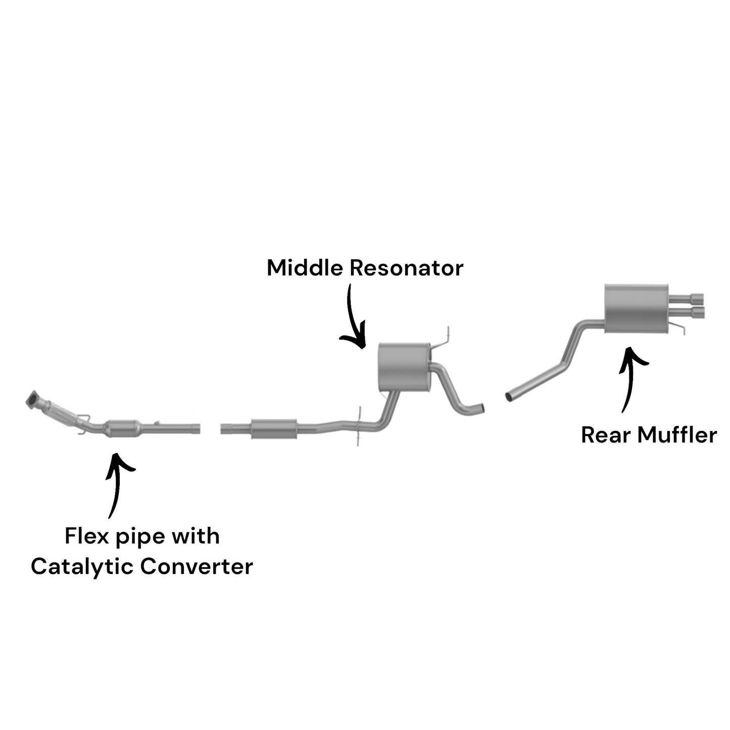 Volkswagen Jetta 2.5L (2005-2014) (Federal Emissions Only) Flex Pipe with Catalytic Converter, Middle Resonator and Rear Muffler
