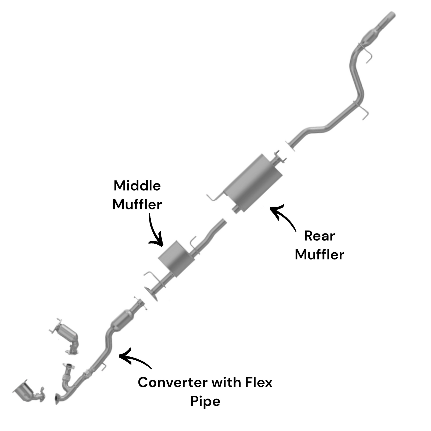 Convertisseur avec tuyau flexible, silencieux intermédiaire et silencieux arrière pour Infiniti QX60 3.5L (2014-2017)
