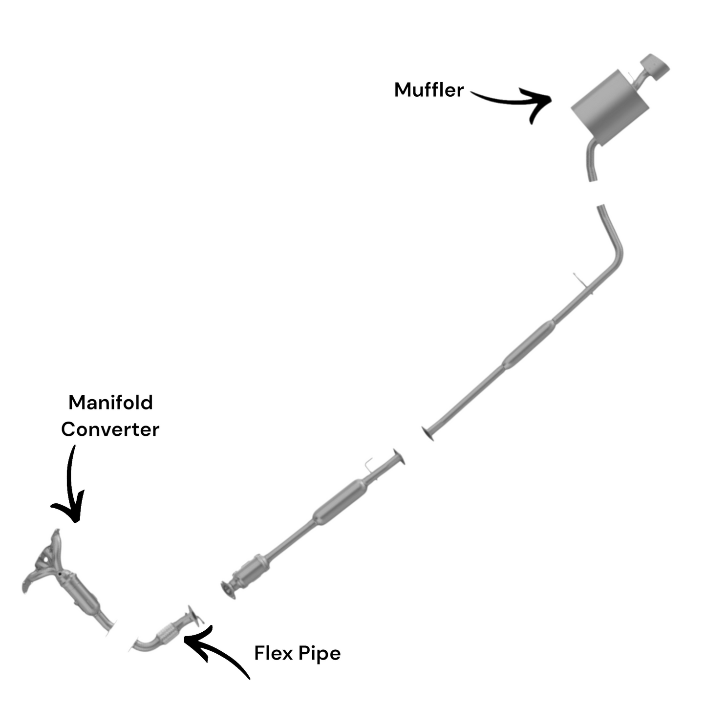 Hyundai Sonata 2.4L (2015-2017) (Non-Hybrid) Manifold Converter, Flex Pipe and Muffler