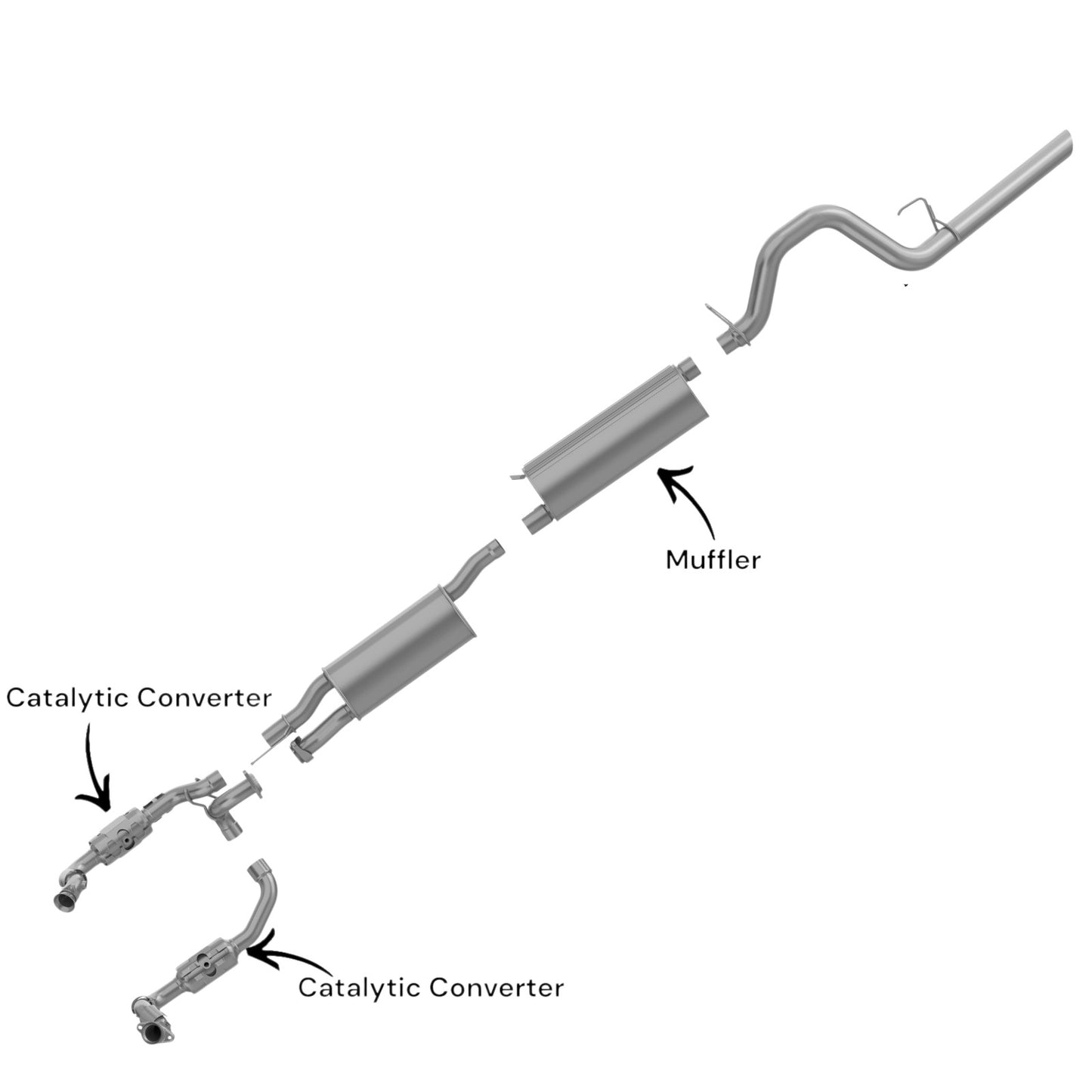 Ford F-250 Super Duty 6.2L (2011-2017) ( Standard Cab Pickup) (Long Bed) Right And Left Side Catalytic Converter And Muffler