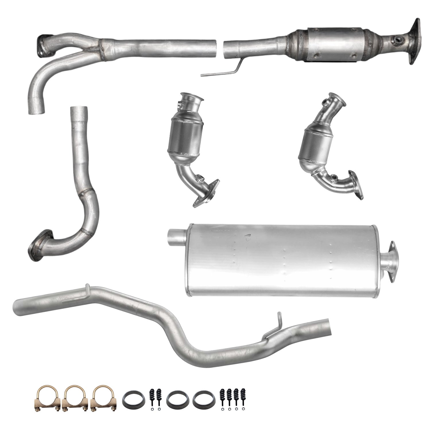 Jeep Liberty 3.7L (2002, 2003) Right, Left & Middle Catalytic Converters, Muffler and Tail Pipe