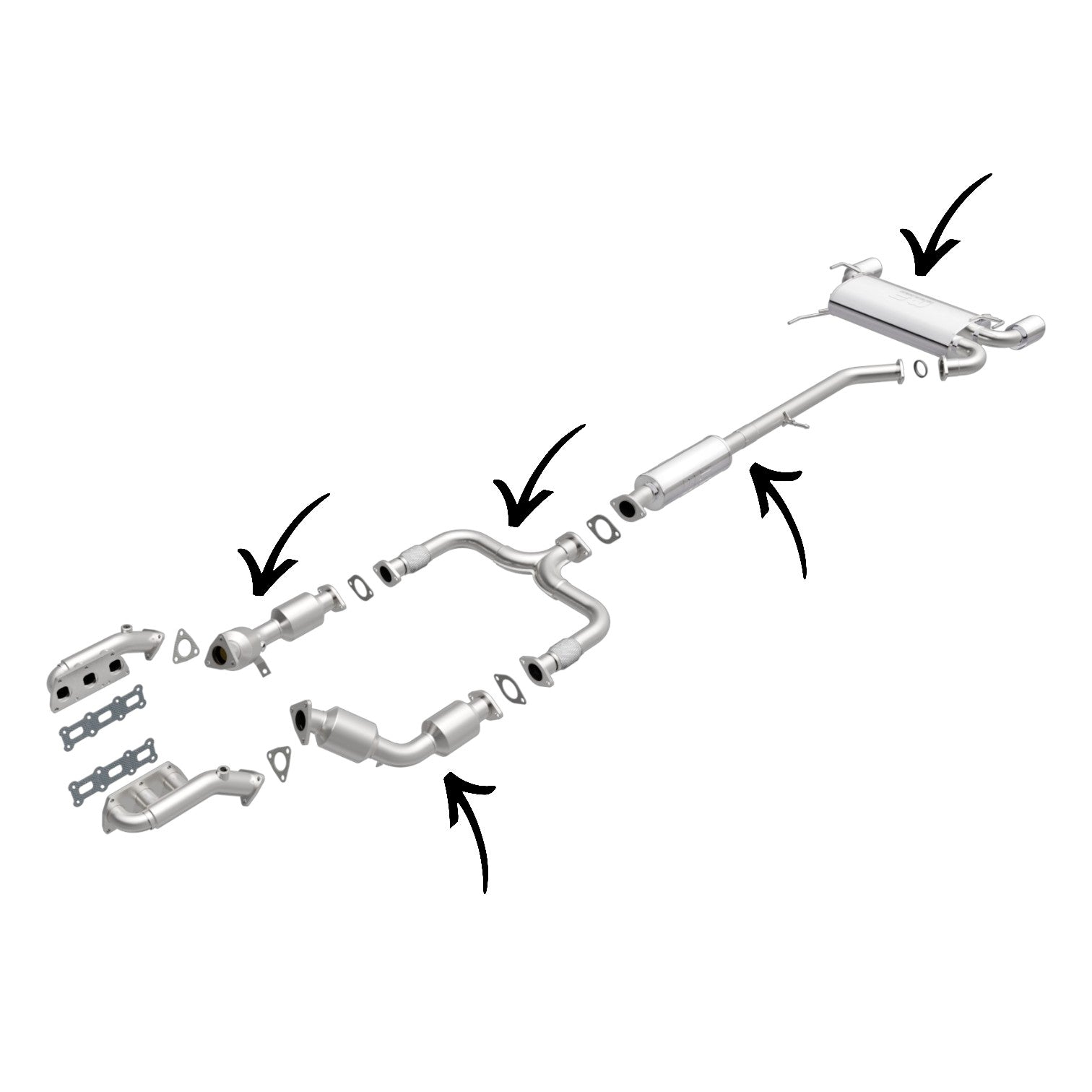 Infiniti FX35 3.5L (2003-2008) Right And Left Side Catalytic Converter, Flex Y-Pipe, Resonator and Muffler