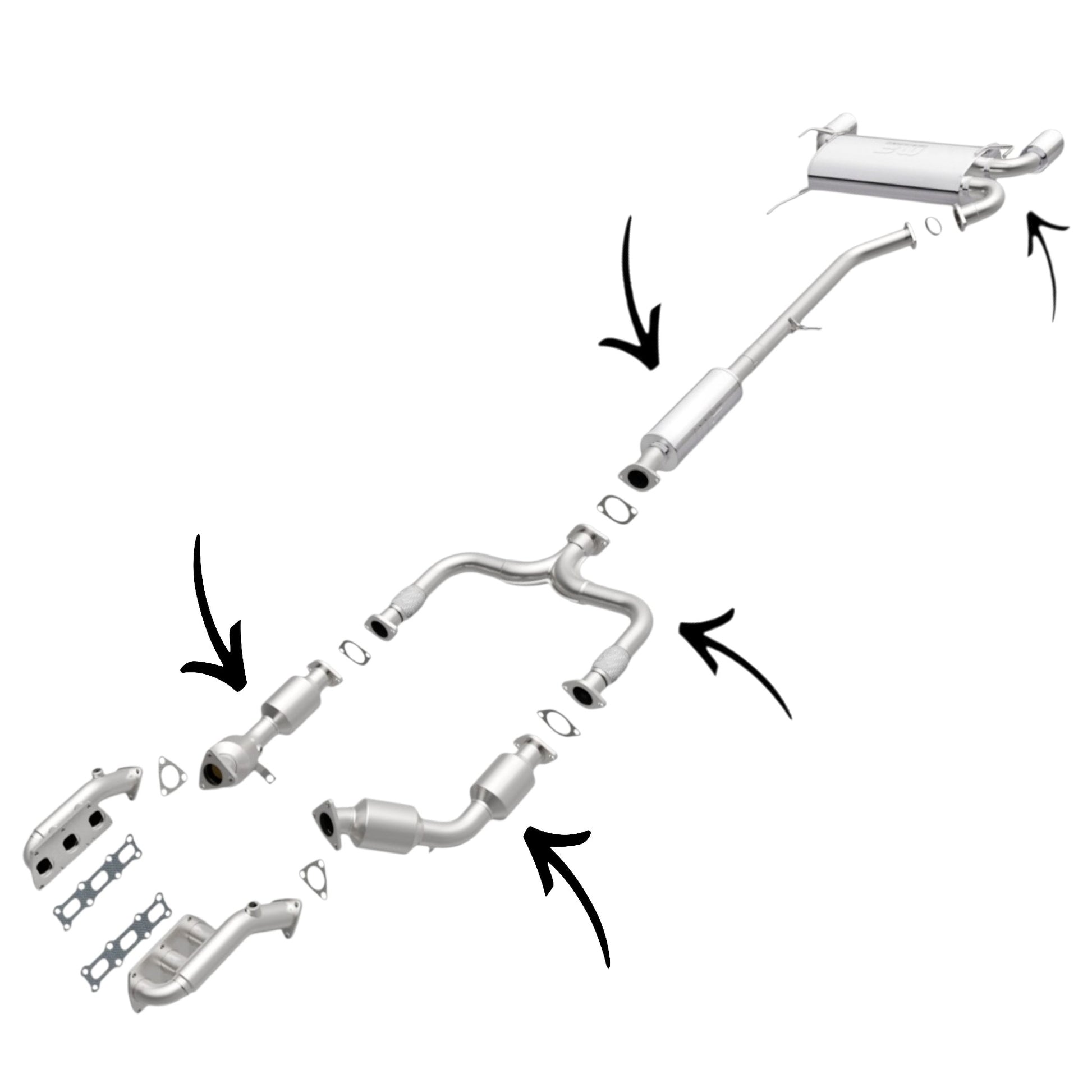 Infiniti G35 3.5L Coupe RWD (2003-2007)  Right And Left Side Catalytic Converter, Y-Flex Pipe, Resonator and Muffler