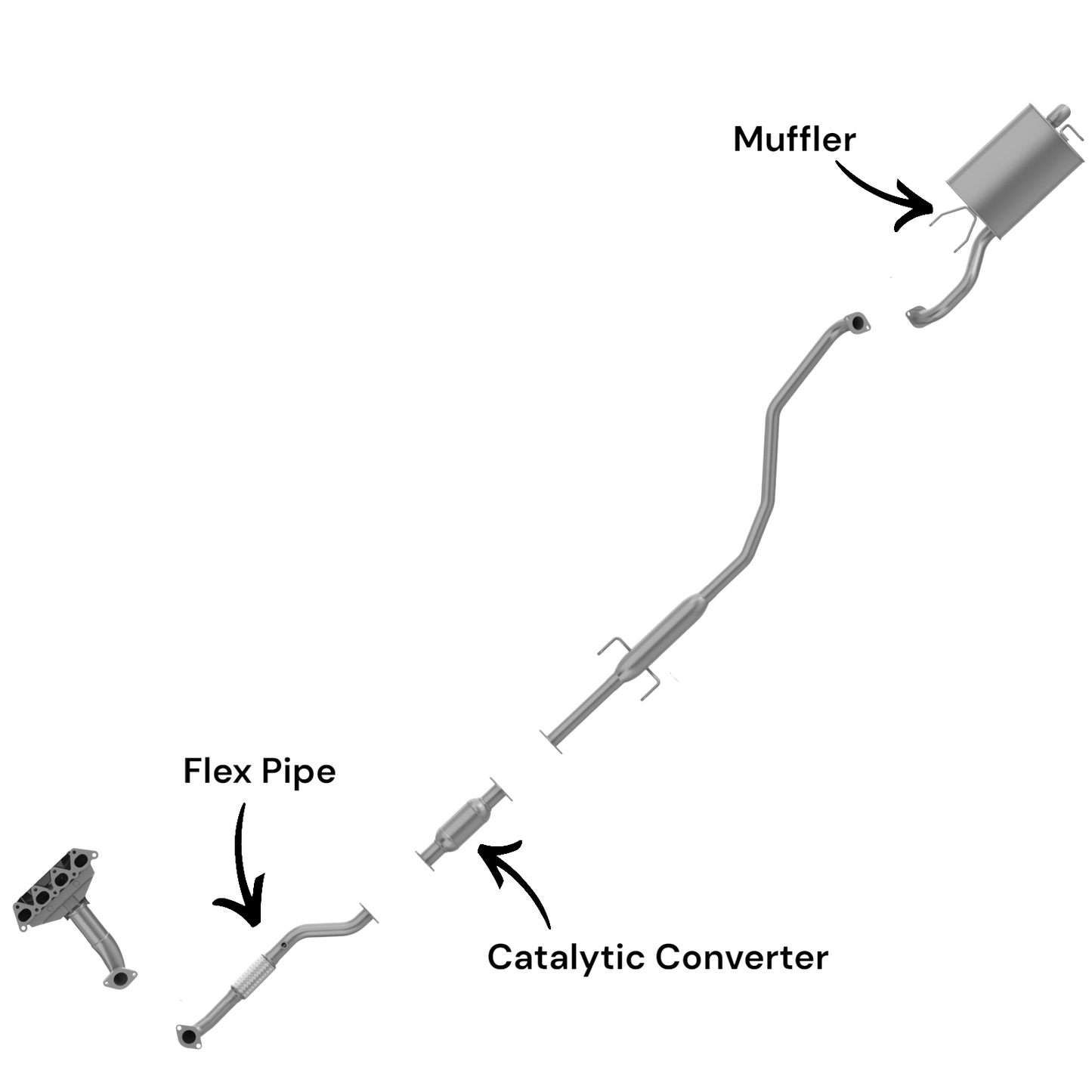 Kia Spectra 2.0L (2004-2009) (ULEV Emissions) Catalytic Converter, Flex Pipe and Muffler