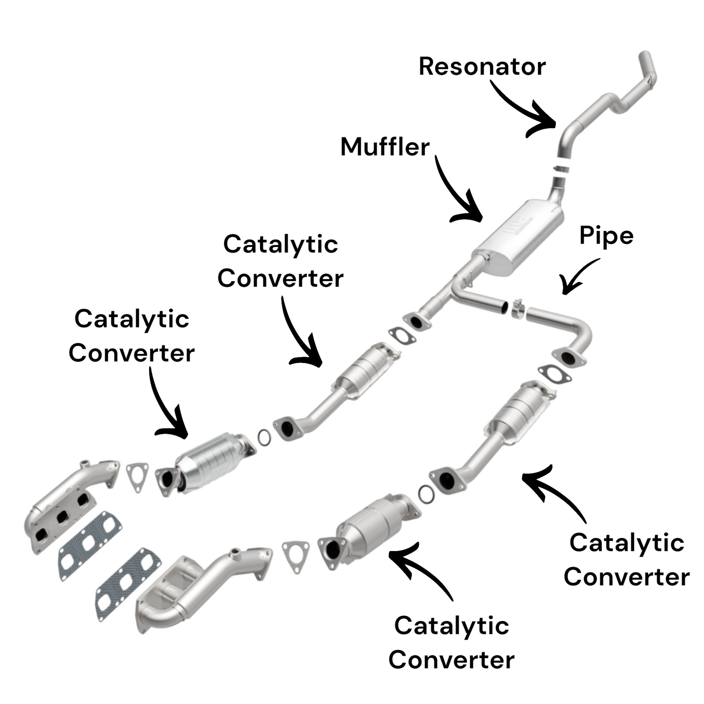 Nissan Frontier 4.0L (2005, 2006) Catalytic Converters, Muffler with Pipe and Resonator