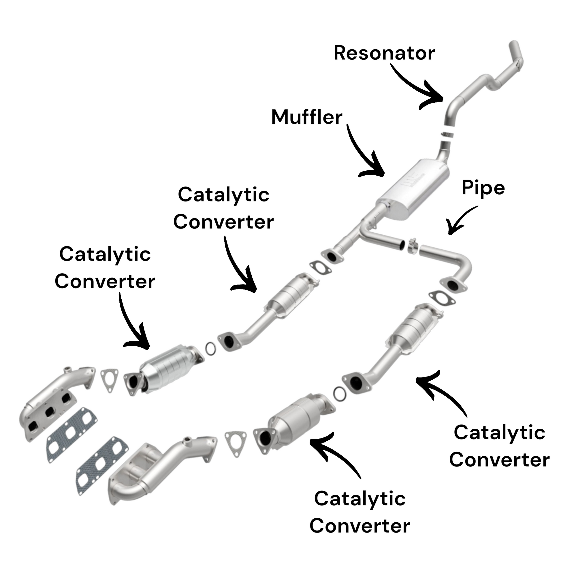 Nissan Frontier 4.0L (2007, 2019) (59.5" Bed Only) Catalytic Converters, Muffler with Pipe and Resonator