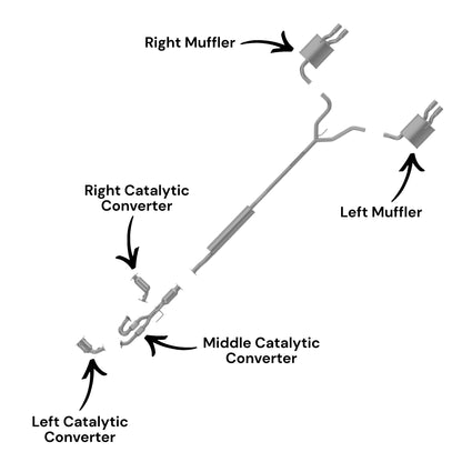 Nissan Maxima 3.5L (Automatic Only) (2004-2008) Right, Left & Middle Catalytic Converters and Right & Left Mufflers