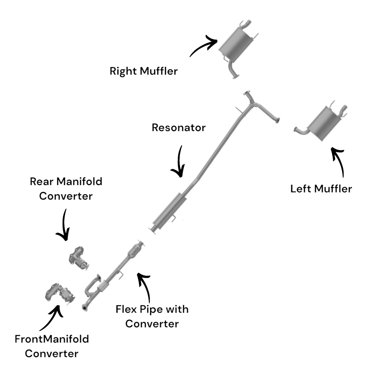 Lexus ES350 3.5L (2007-2012) Manifold Converters, Flex Pipe with Converter, Resonator and Both Side Mufflers