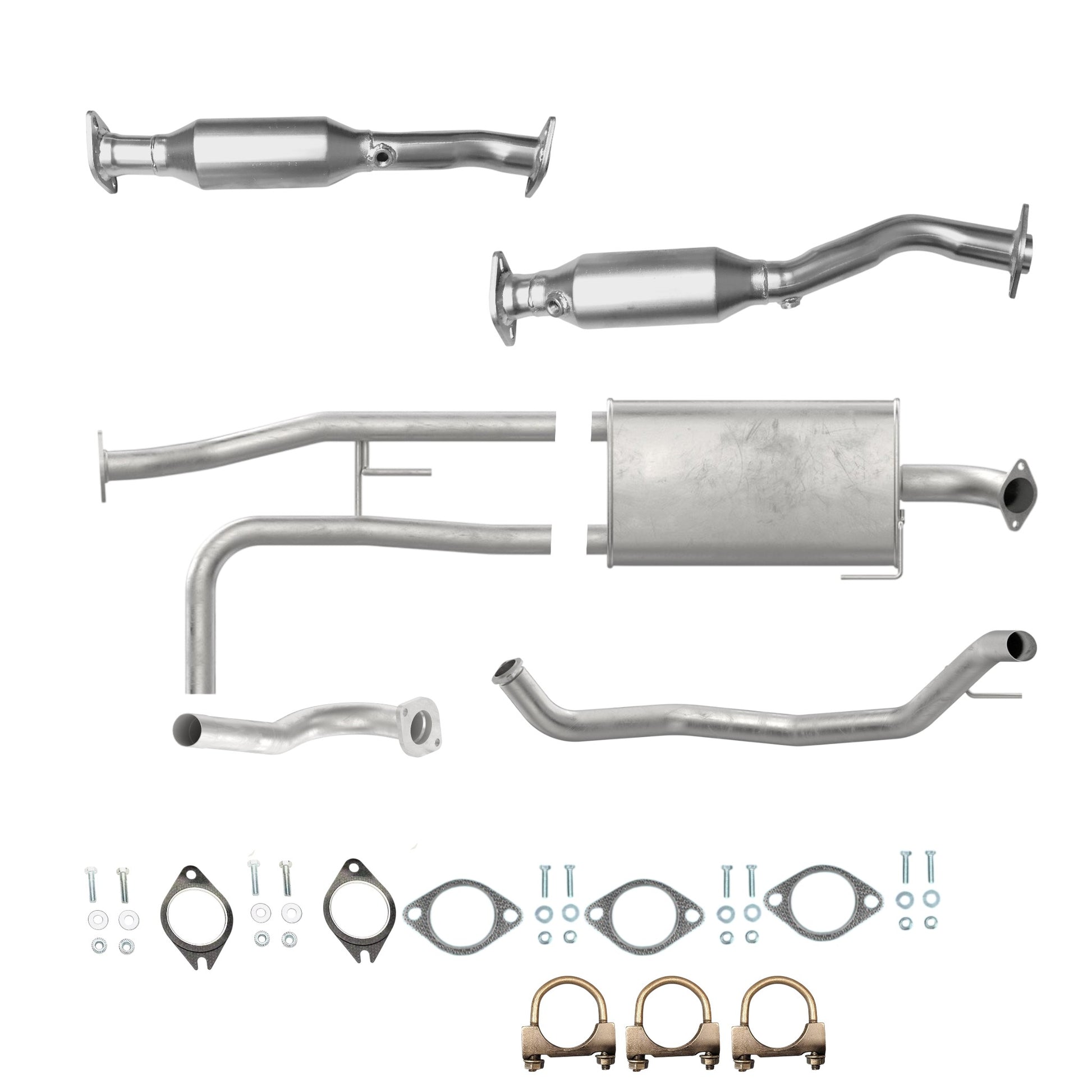 Infiniti QX56 5.6L (2007-2010) Left And Right Side Catalytic Converter, Muffler with Axel and Tail pipe