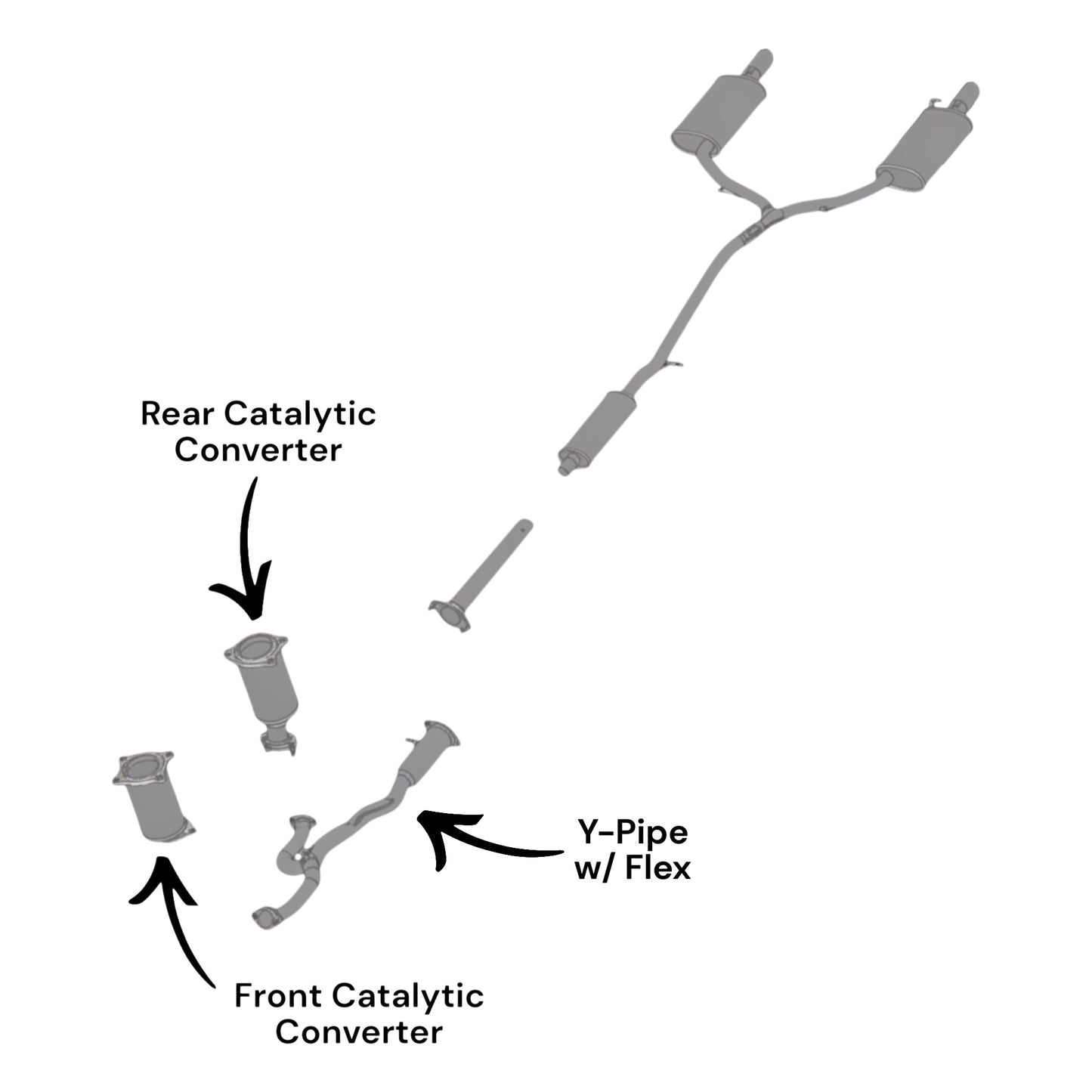 Lincoln MKS 3.7L (2009, 2010) Front & Rear Catalytic Converters and Y-Pipe With Flex
