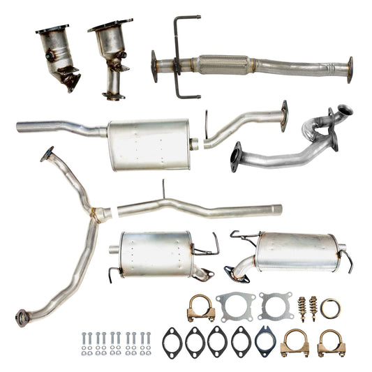 Mazda CX-9 3.5L (2007) Right & Left Catalytic Converters, Front Y-Pipe, Flex Pipe, Resonator, Rear Y-Pipe And Right & Left Mufflers