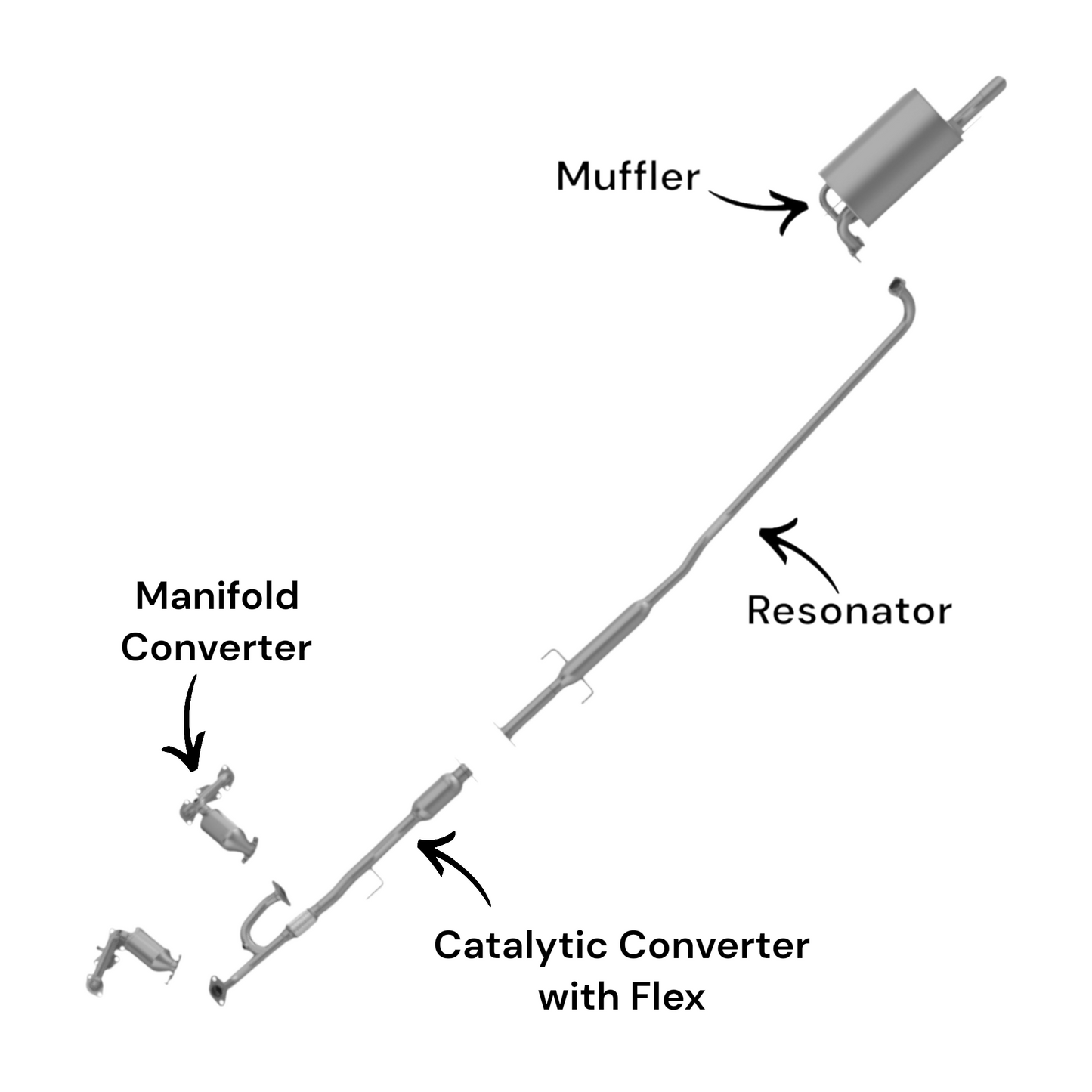 Lexus ES330 3.3L (2004-2006) Fire Wall Side Manifold Converter, Catalytic Converter with Flex Pipe, Resonator and Muffler
