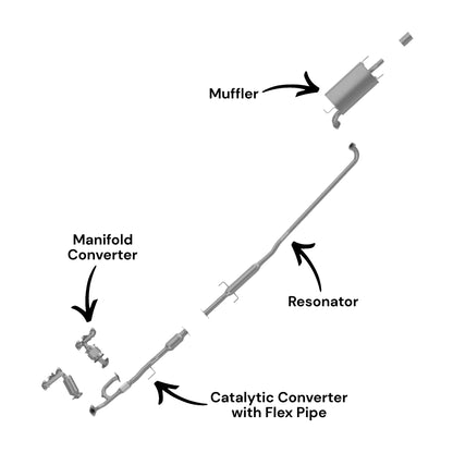 Toyota Solar 3.3L (2004-2008) Rear Manifold Converter, Catalytic Converter with Flex Pipe, Resonator and Muffler