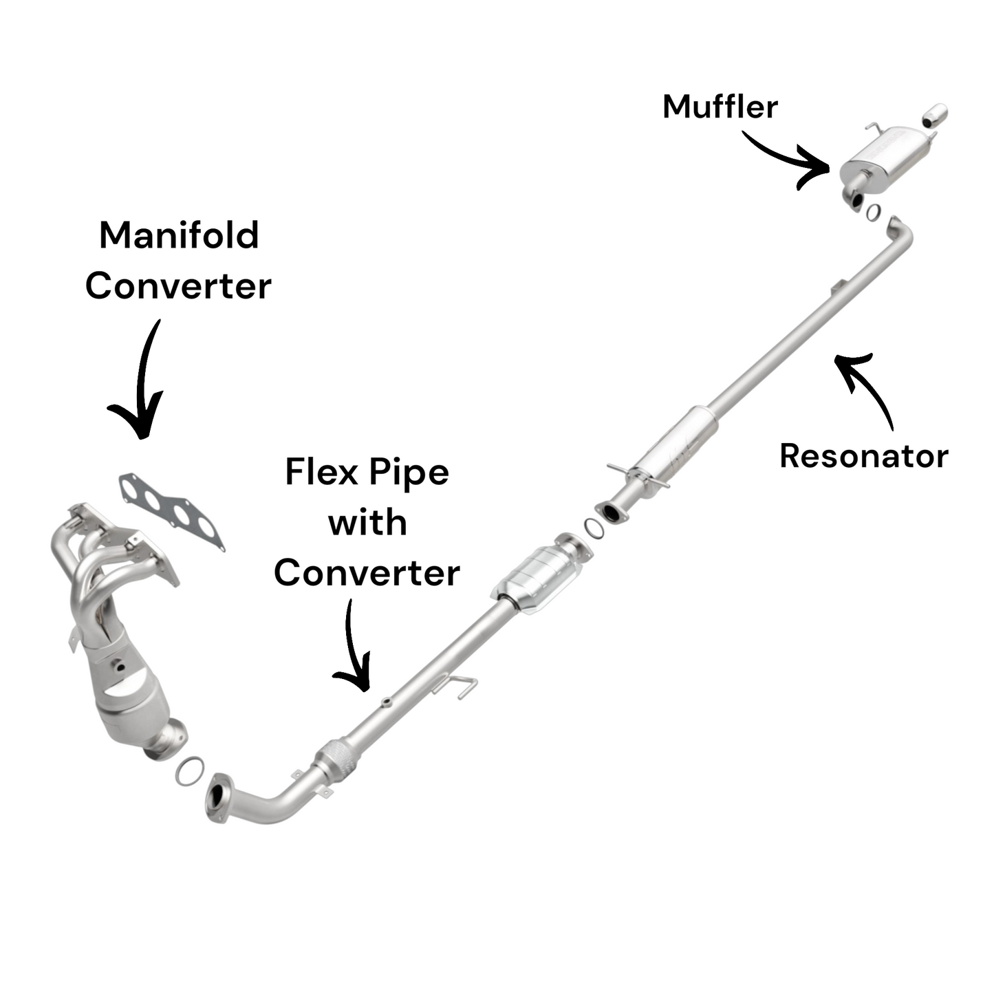 Toyota Camry 2.4L (2003-2006) (USA Built Only) (Non-Hybrid) (California Emissions Only) (SULEV Only) Manifold Converter, Flex Pipe with Converter, Resonator and Muffler