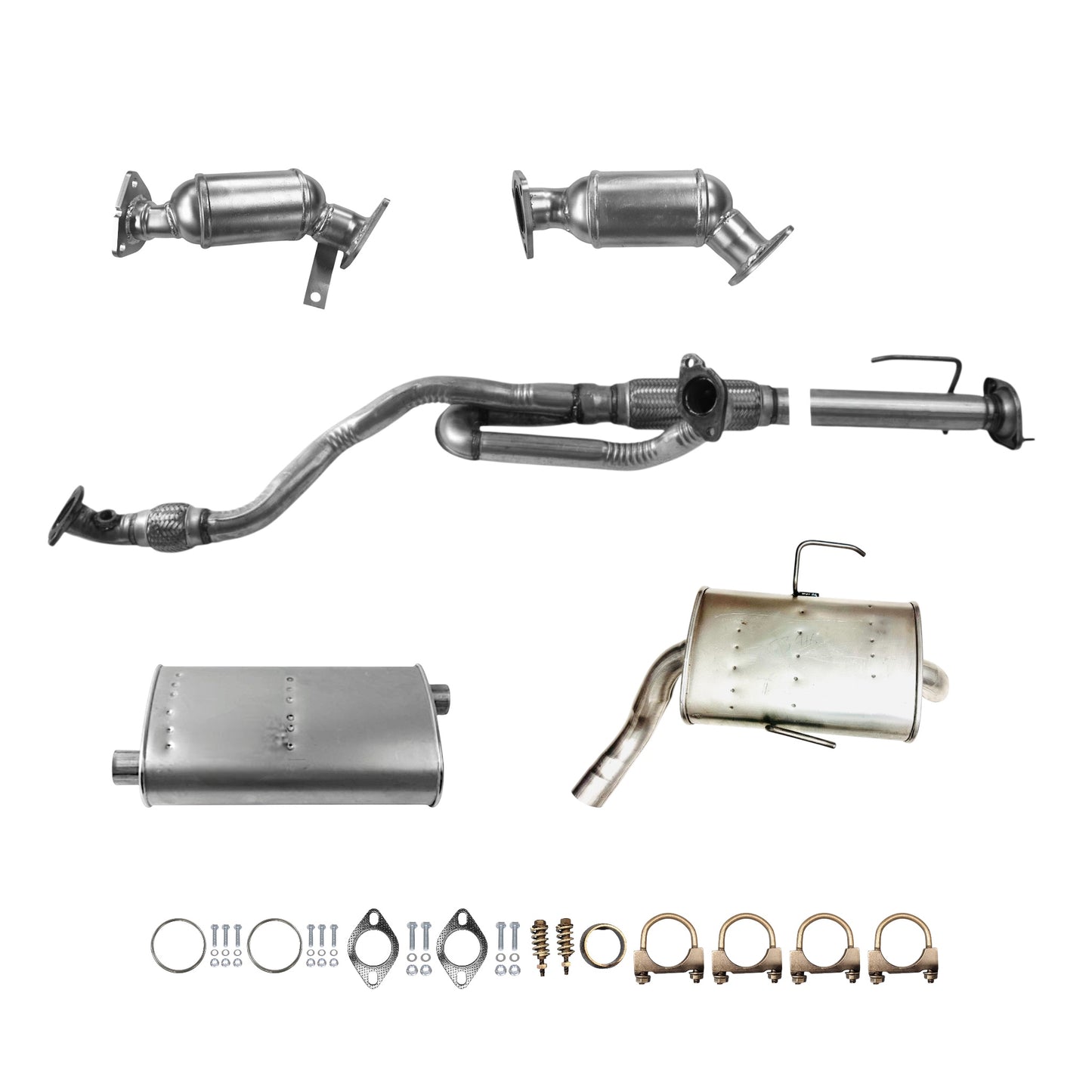Saturn Outlook 3.6L (2007, 2008) (Single Exhaust) Front & Rear Catalytic Converters, Y-Pipe With Flex, Muffler & Resonator
