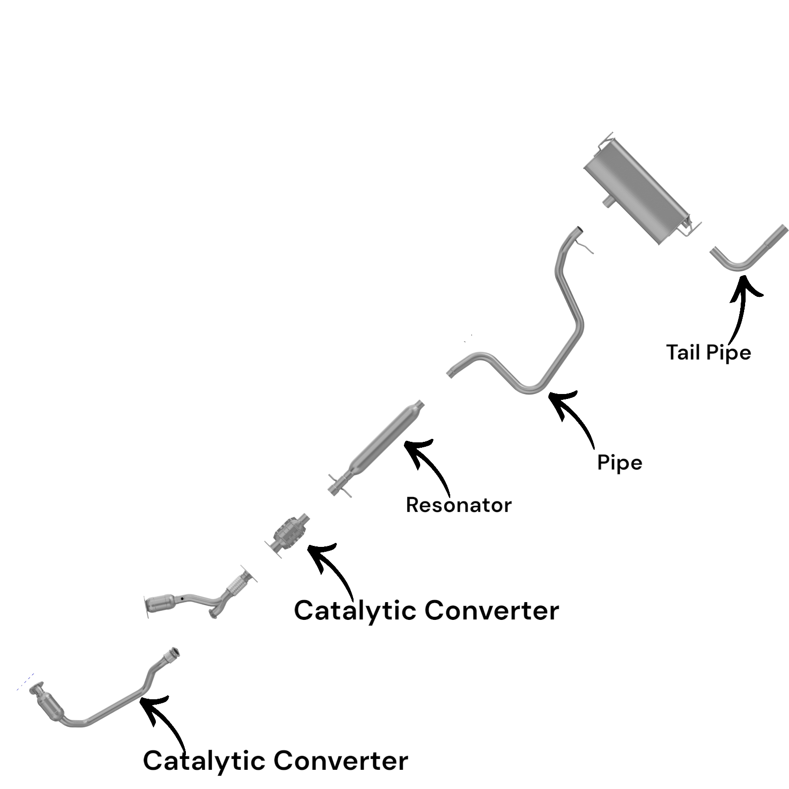 Pontiac G6 3.5L (2008-2010) Front Catalytic Converter With Flex, Rear Converter, Resonator, Pipe And Tail Pipe