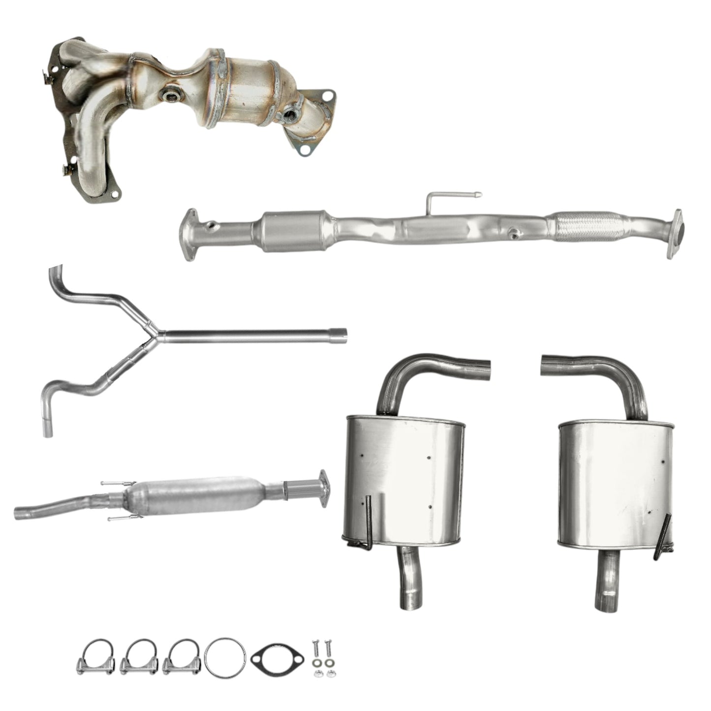 Collecteur d'échappement, convertisseur catalytique avec tuyau flexible, résonateur avec tuyau en Y et silencieux pour Nissan Altima 2.5L (2009-2012) (Berline) (Essence).