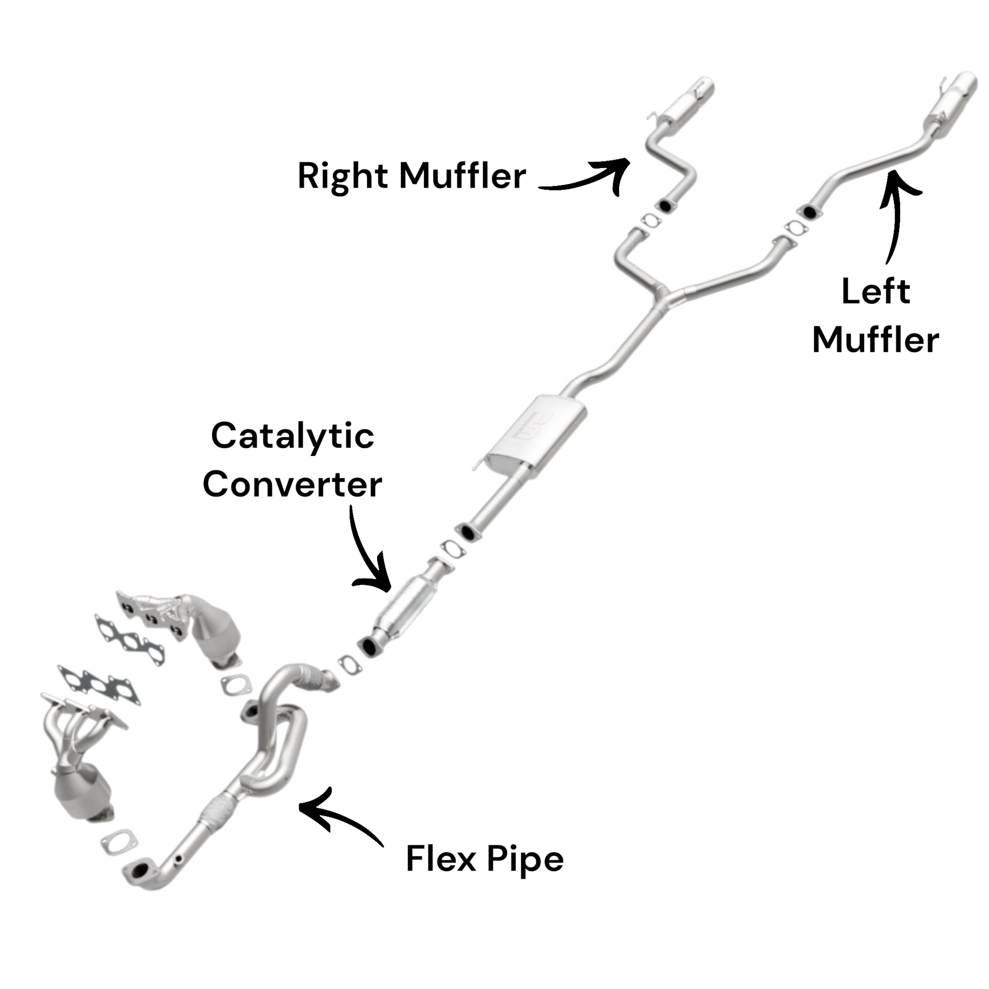 Hyundai Veracruz 3.8L (2007-2012) Catalytic Converter, Flex Pipe and Both Side Mufflers