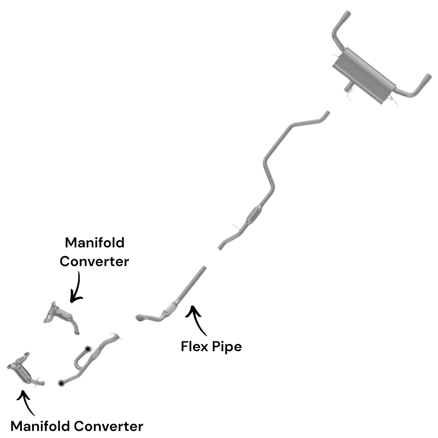 Dodge Avenger 3.5L (2008-2010) Front and Rear Manifold Converter and Flex Pipe