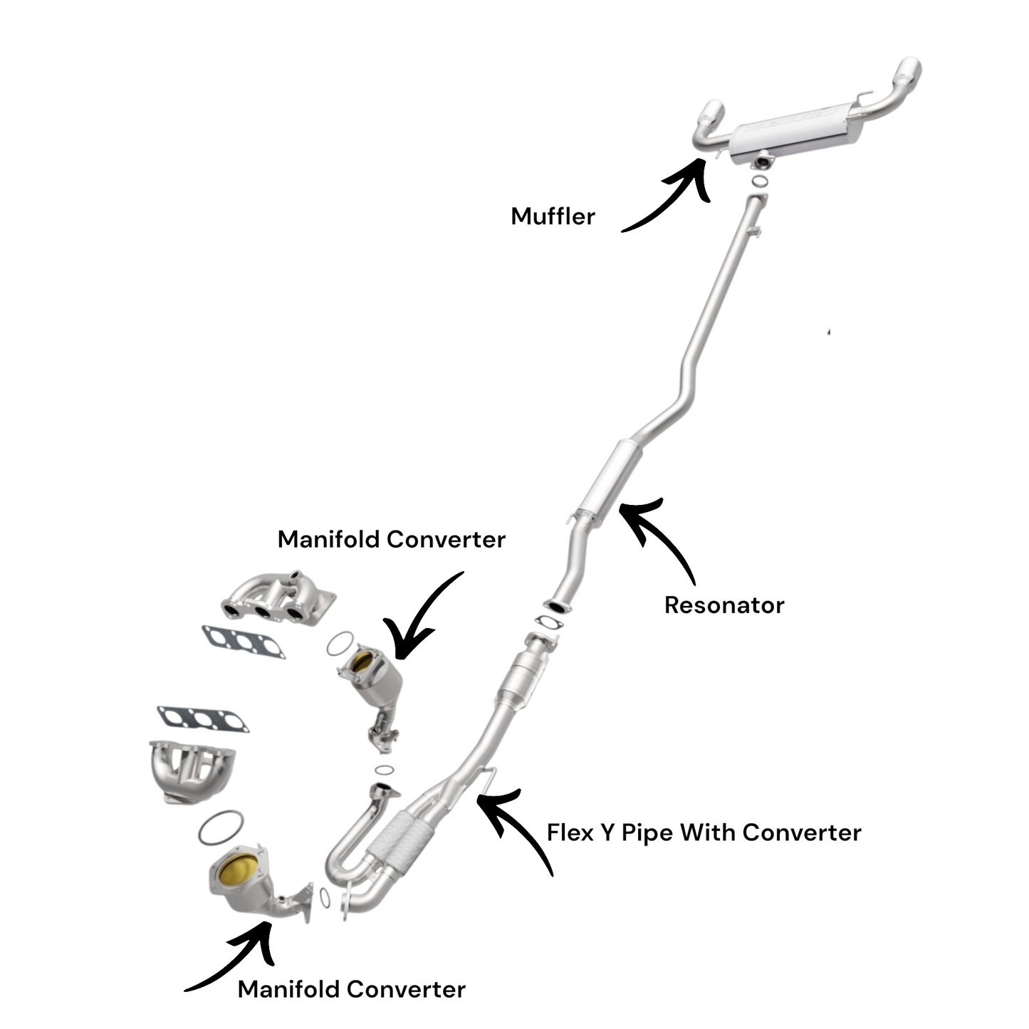 Nissan Murano 3.5L (2009-2014) Front and Rear Manifold Converter, Flex Pipe With Converter, Resonator and Muffler