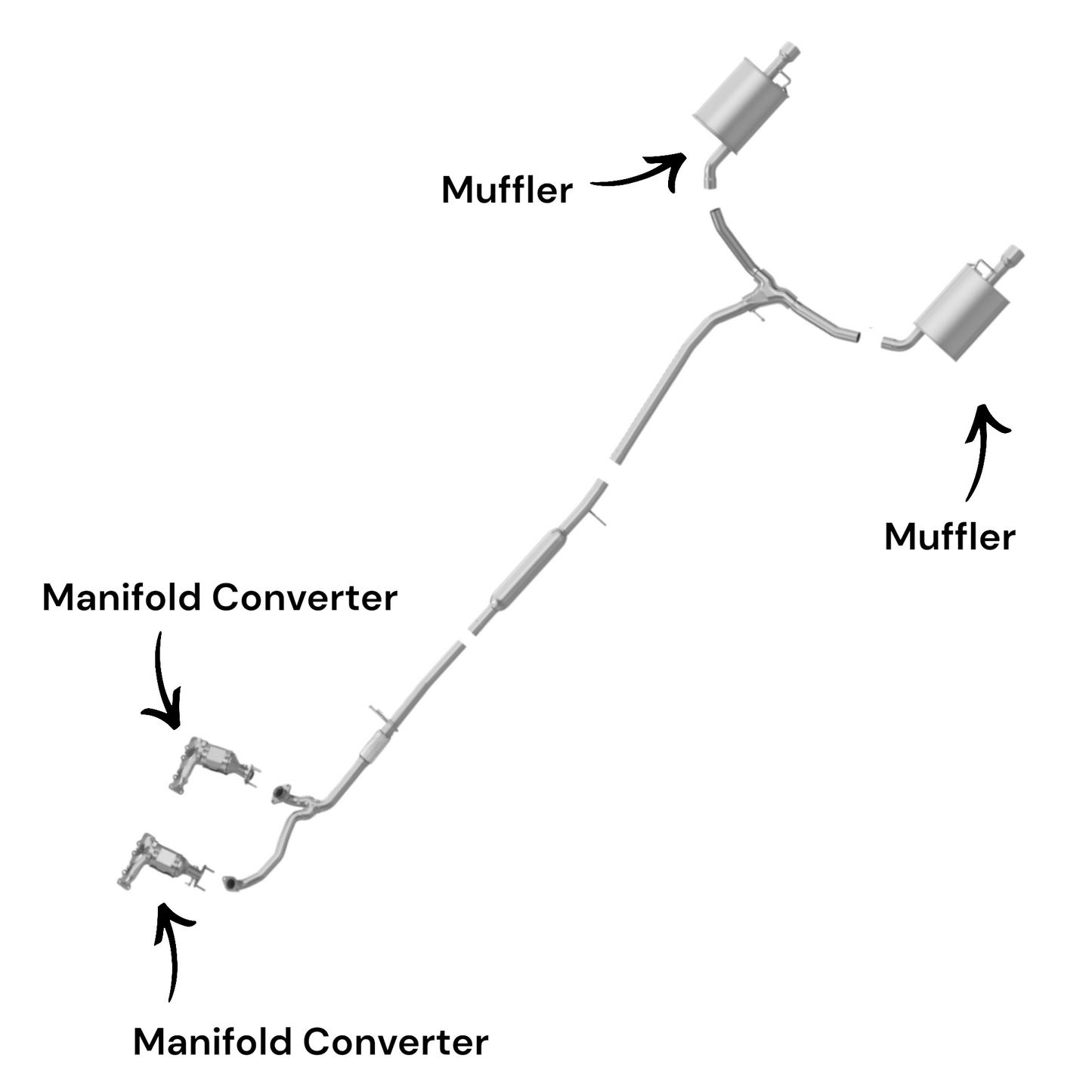Ford Taurus 3.5L (2013-2019) (Non-Turbo) Manifold Converters and Both Side Mufflers