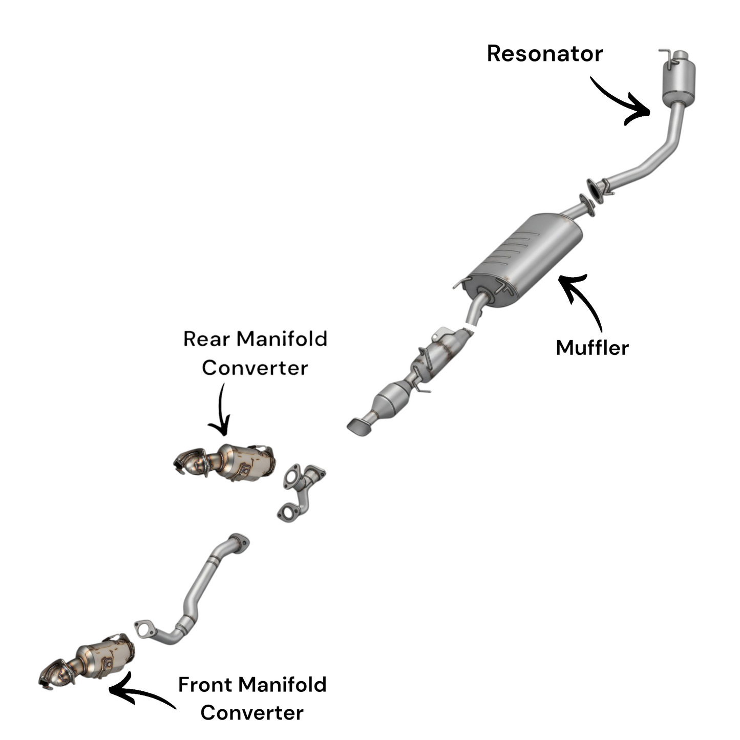 Lexus RX450h 3.5L (2010-2015) Both side Manifold Converters Muffler and Resonator