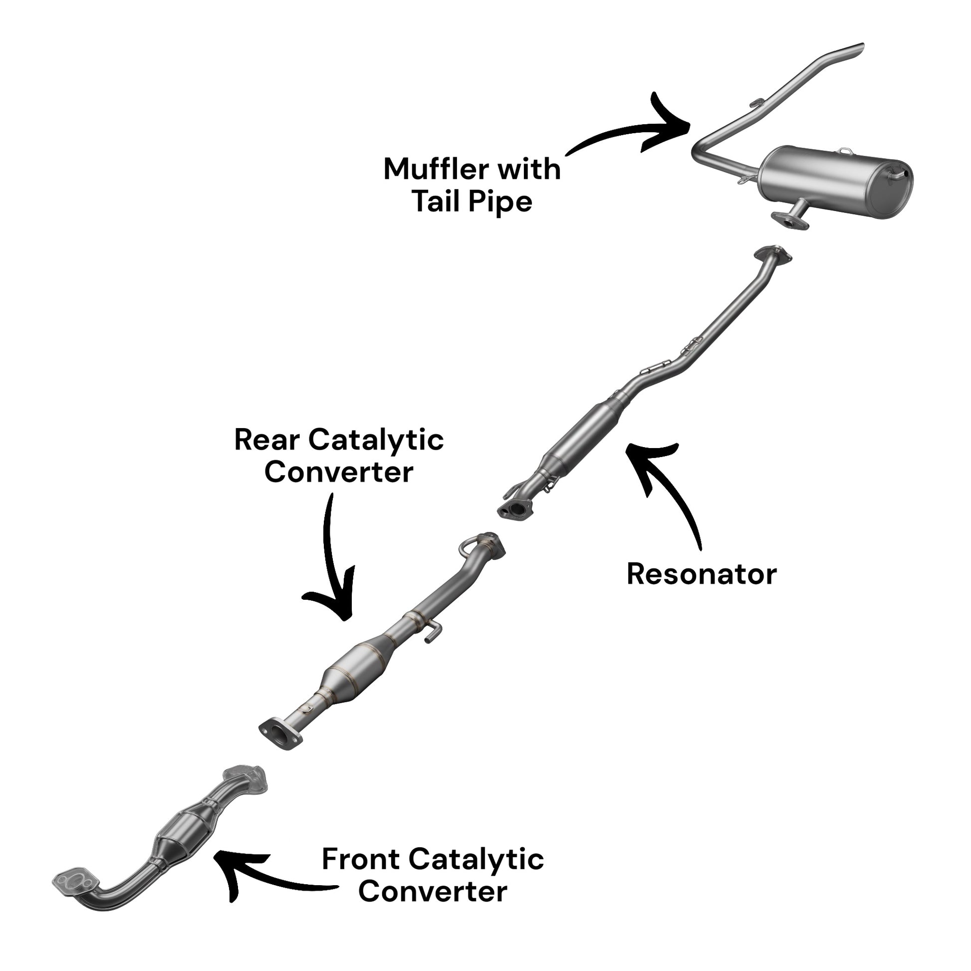 Toyota Sienna 2.7L (2011-2013) (FWD Only) Catalytic Converters, Resonator and Muffler with Tail Pipe