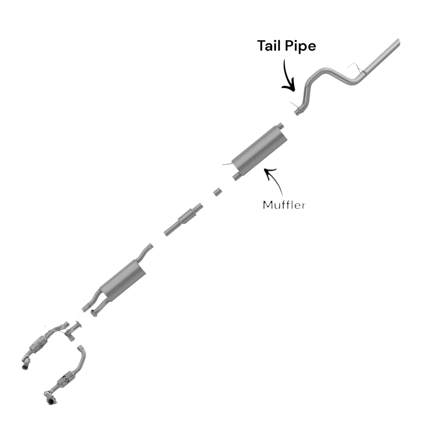 Ford F-350 Super Duty 6.2L (2011-2016) (Extended Cab Pickup With Long Bed) Rear Muffler With Tail Pipe. 