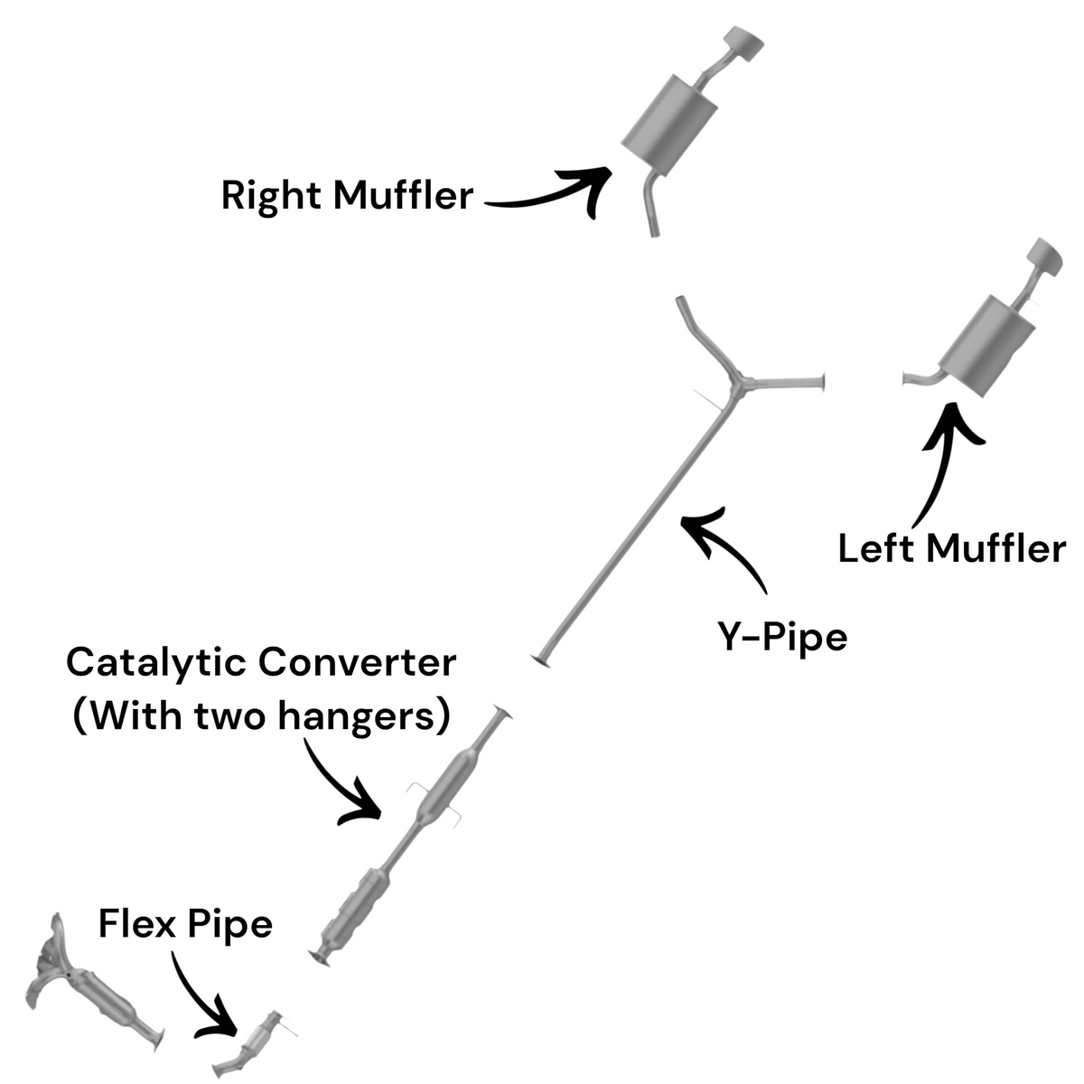 Hyundai Sonata 2.4L (2014) (Non-Hybrid) Flex Pipe, Catalytic Converter and Y-Pipe with Both side Mufflers