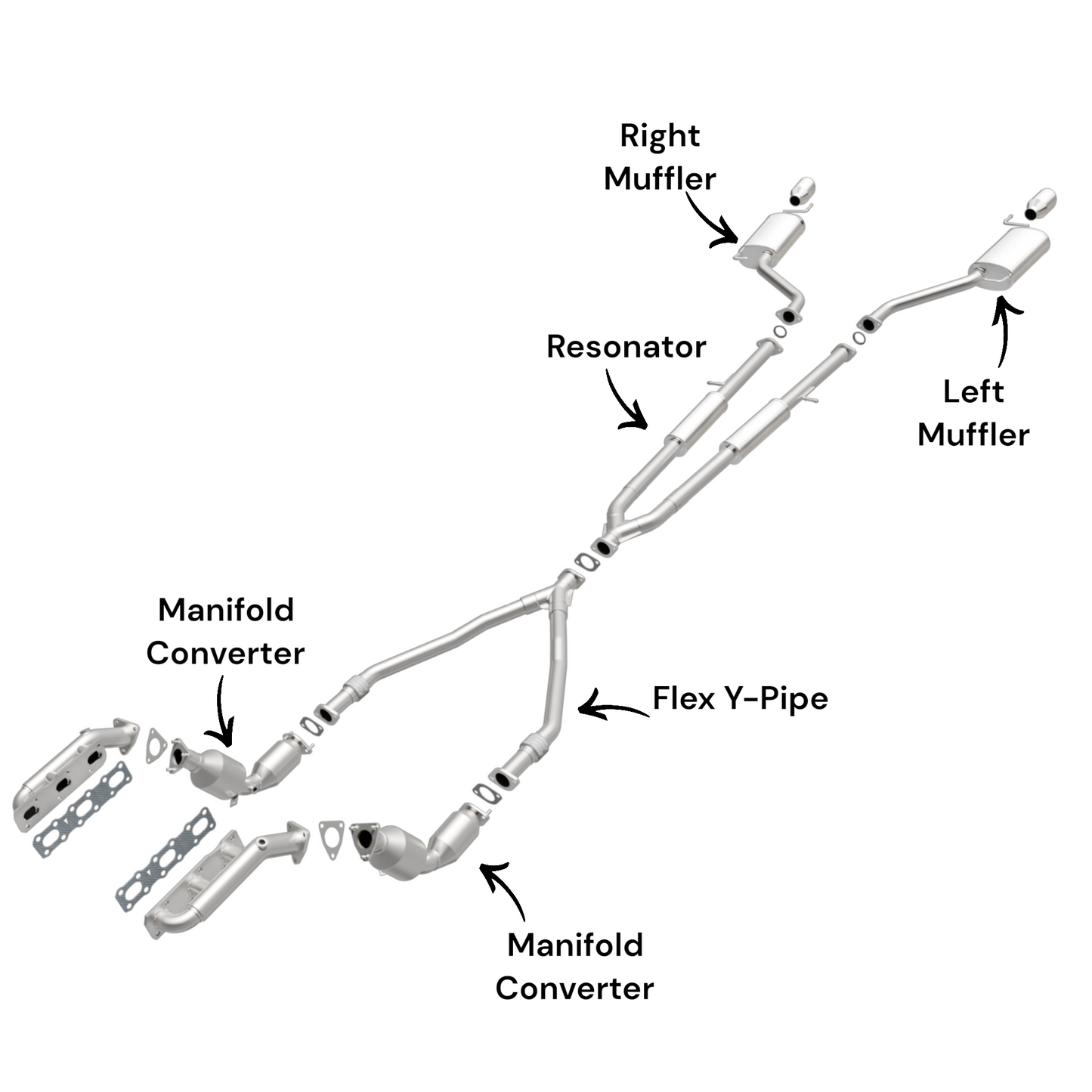 Infiniti M35 3.5L (2006-2008) (RWD) Manifold Converters, Flex Y-Pipe, Resonator and Both Side Mufflers