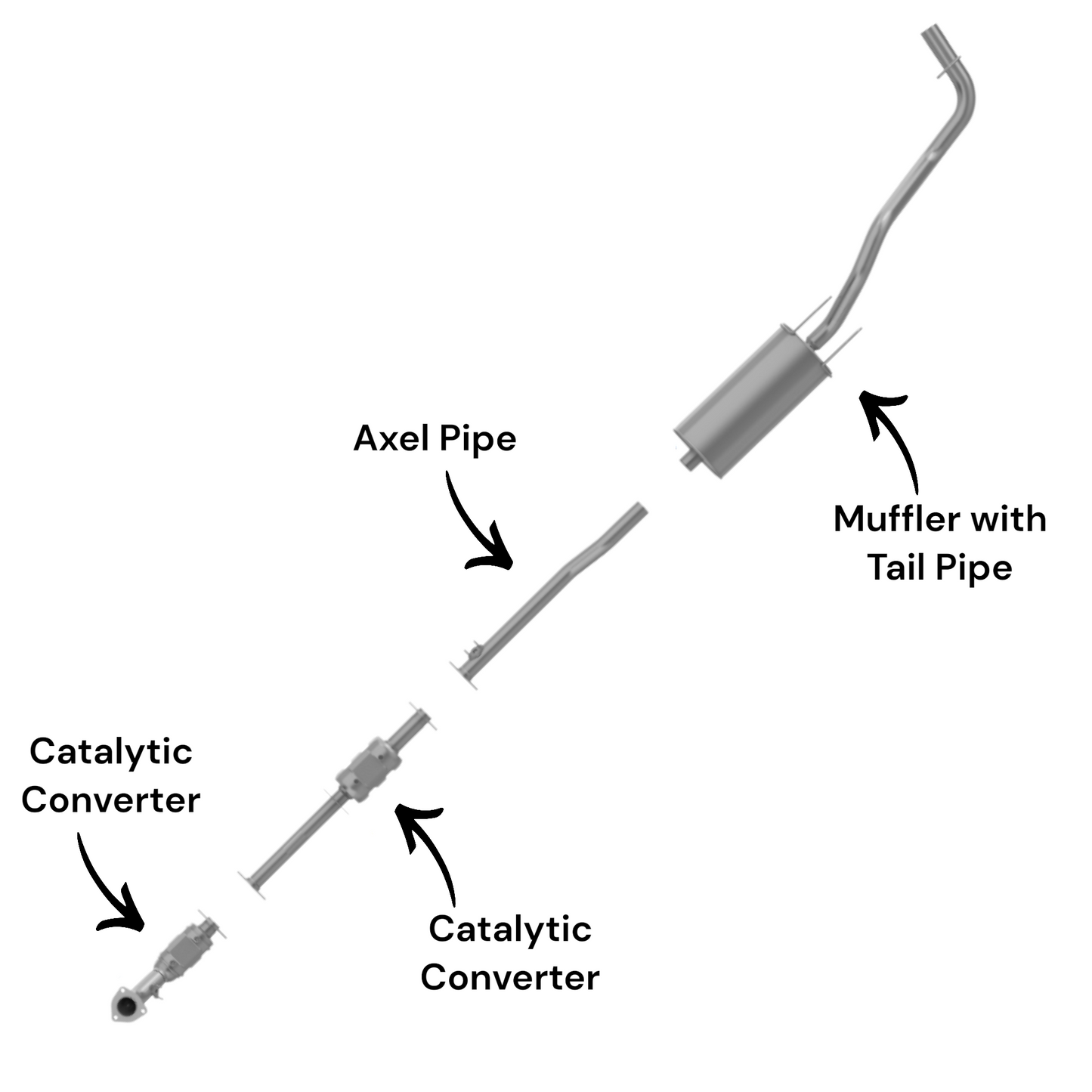 Toyota Tacoma 3.4L (2000-2004) (Except: Standard Cab Pickup; 4WD, RWD; w/ Pre Runner) Catalytic Converters and Muffler with Axel Pipe and Tail Pipe