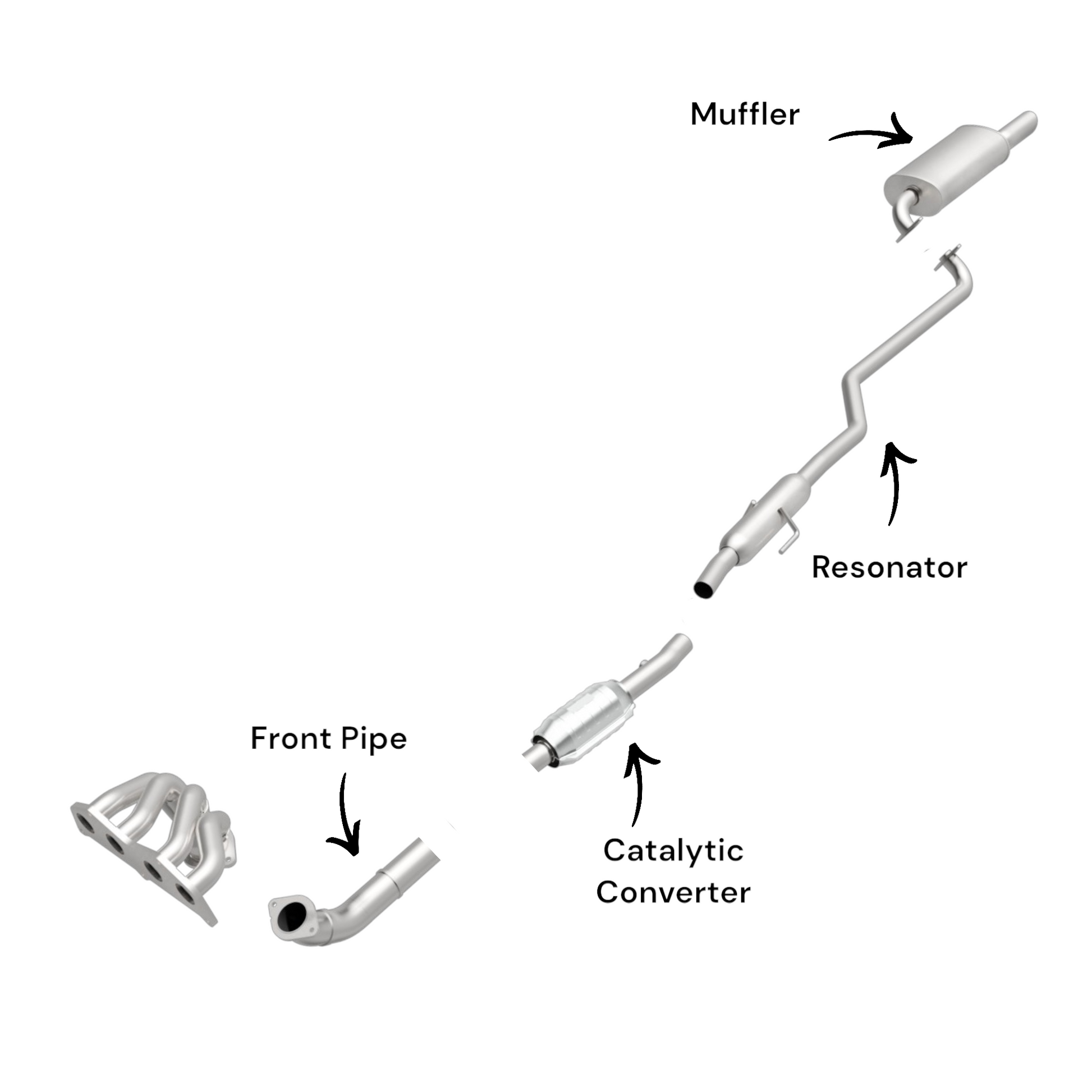 Chevorlet Prizm 1.8L (1998-2002) Front Pipe, Catalytic Converter, Resonator and Muffler
