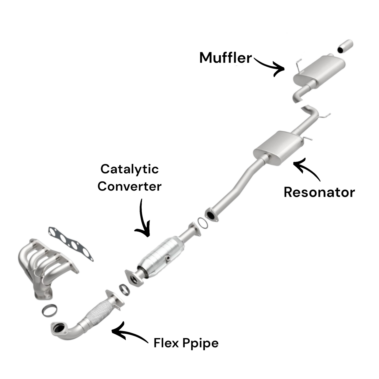 Honda Accord 2.4L (2003-2007) (Coupe Only) Flex Pipe, Catalytic Converter, Resonator and Muffler