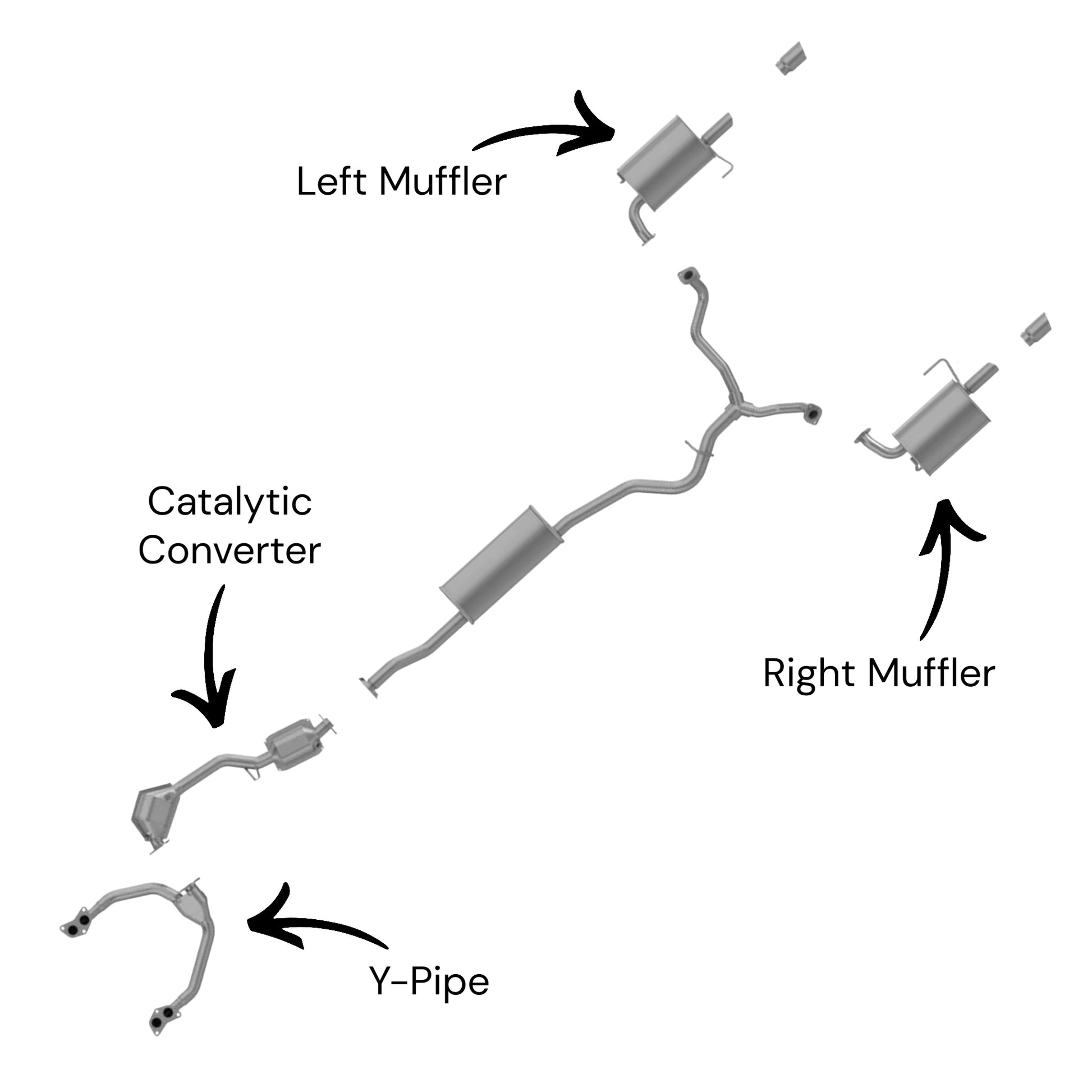 Subaru Legacy 2.5L (Non-Turbo) (2005) Y-Pipe, Catalytic Converter, Left Muffler and Right Muffler